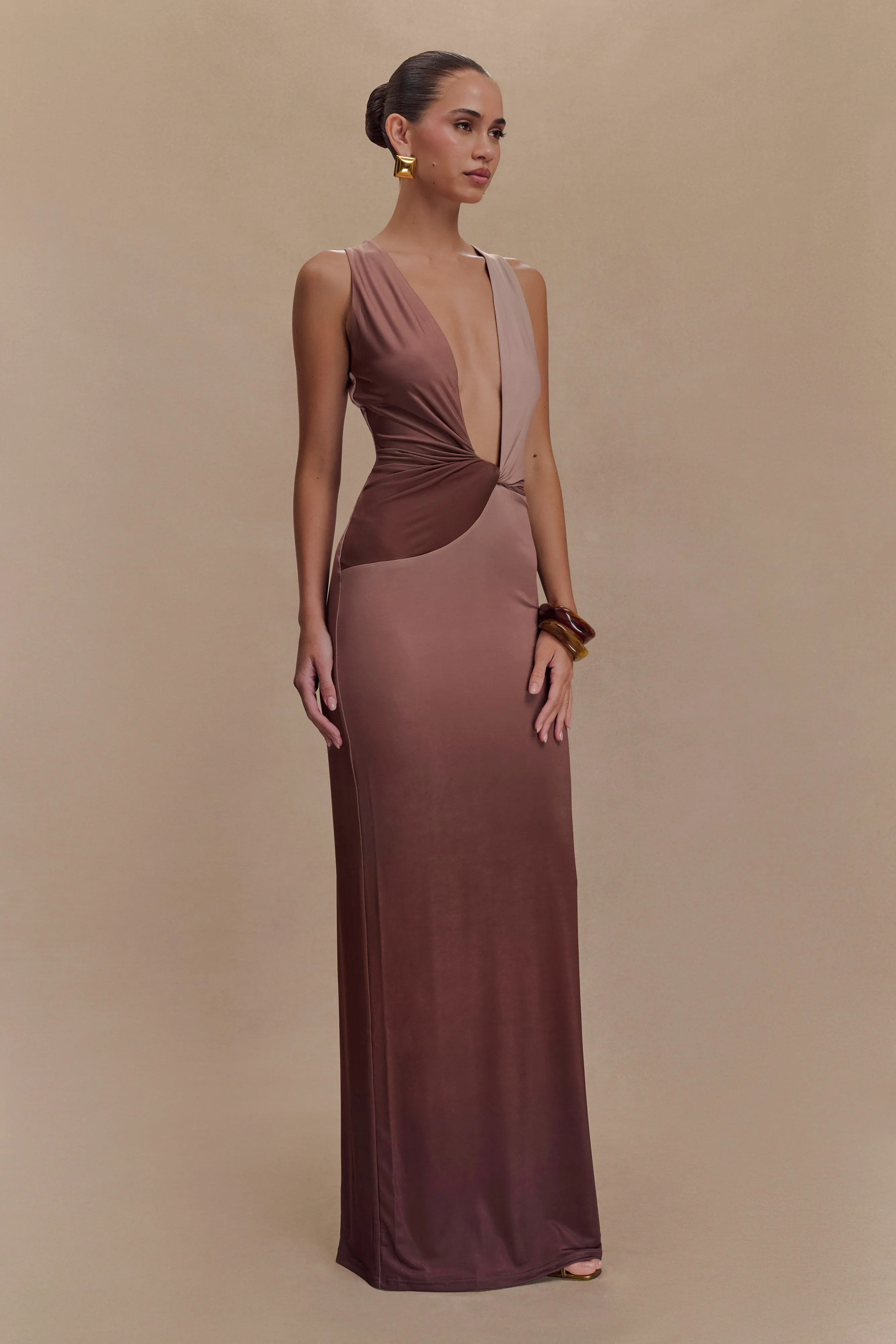 Everyday Comfort Stella Draped Slinky Maxi Dress - Mocha Ombre