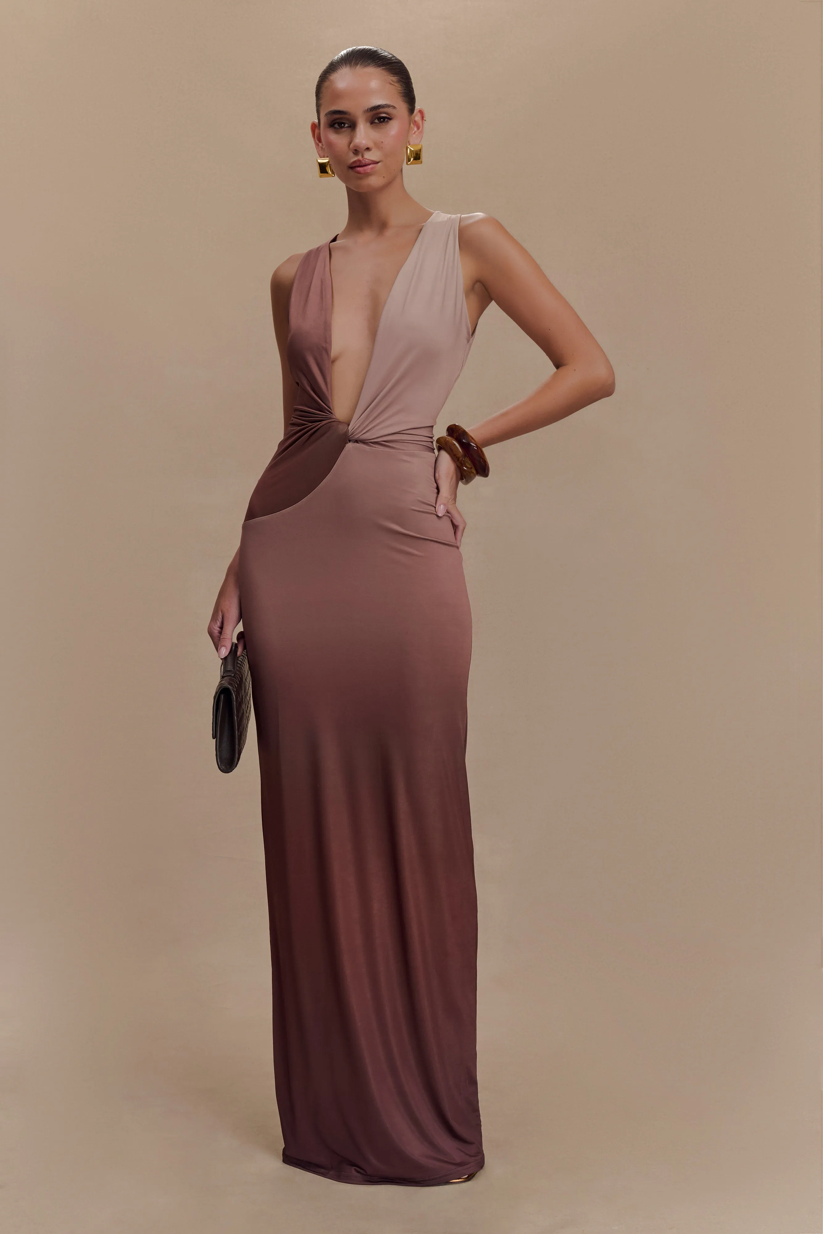 Easy Fit Stella Draped Slinky Maxi Dress - Mocha Ombre