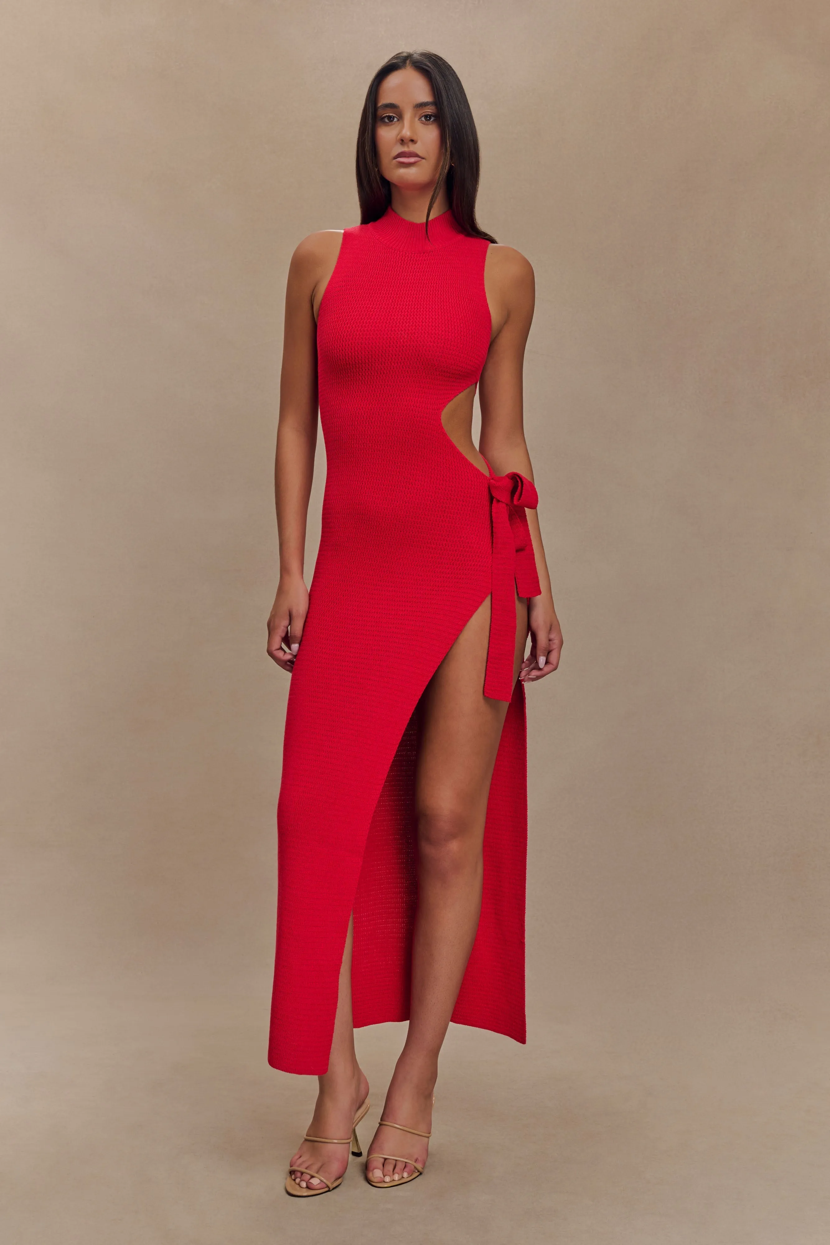 Comfy Design Easy-Storage Stephanie Cut Out Knit Maxi Dress - Red