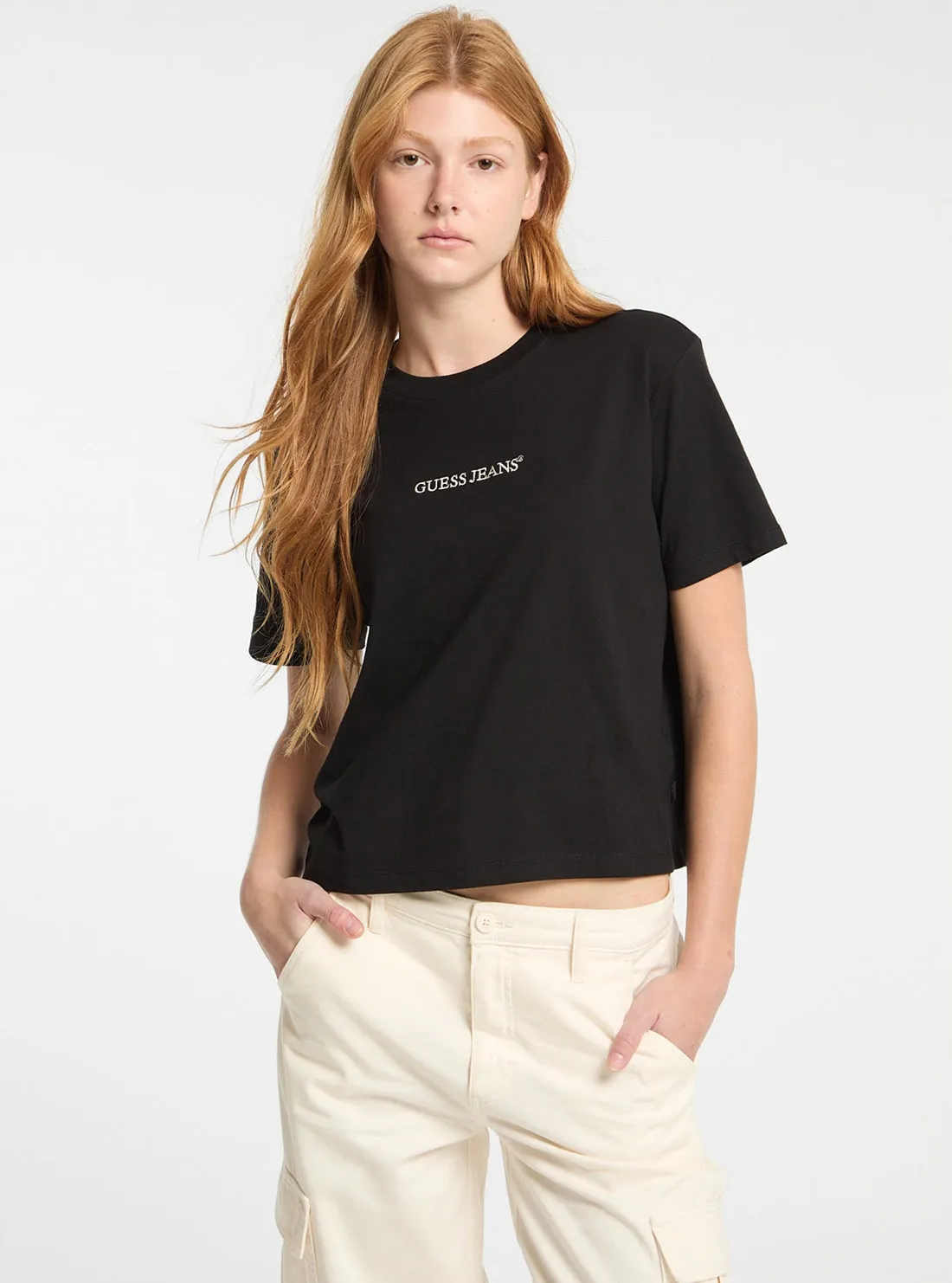 Guess Jeans Black Logo T-Shirt Wrinkle-Free