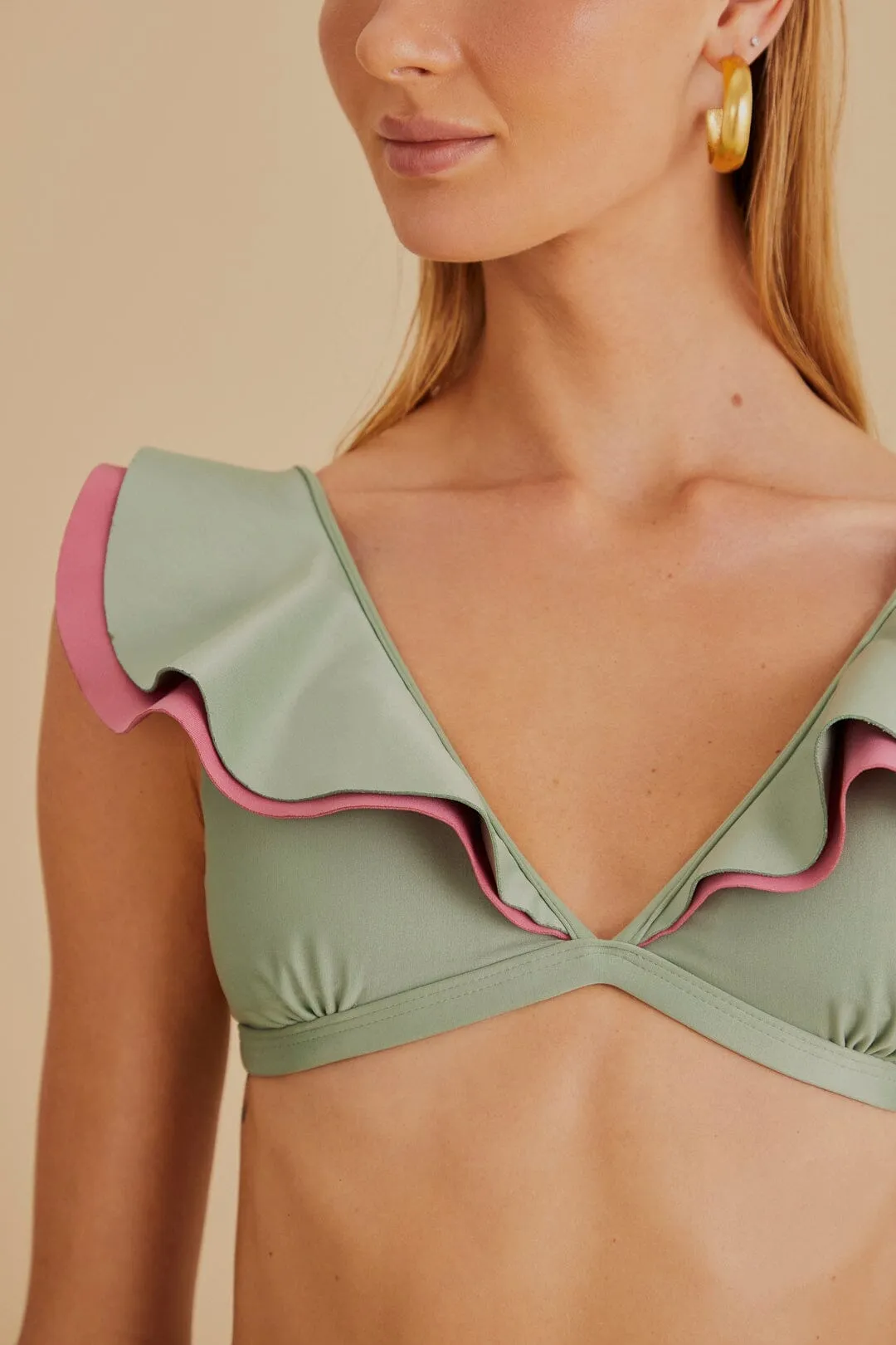 Ski Core Green Ruffle Bikini Top