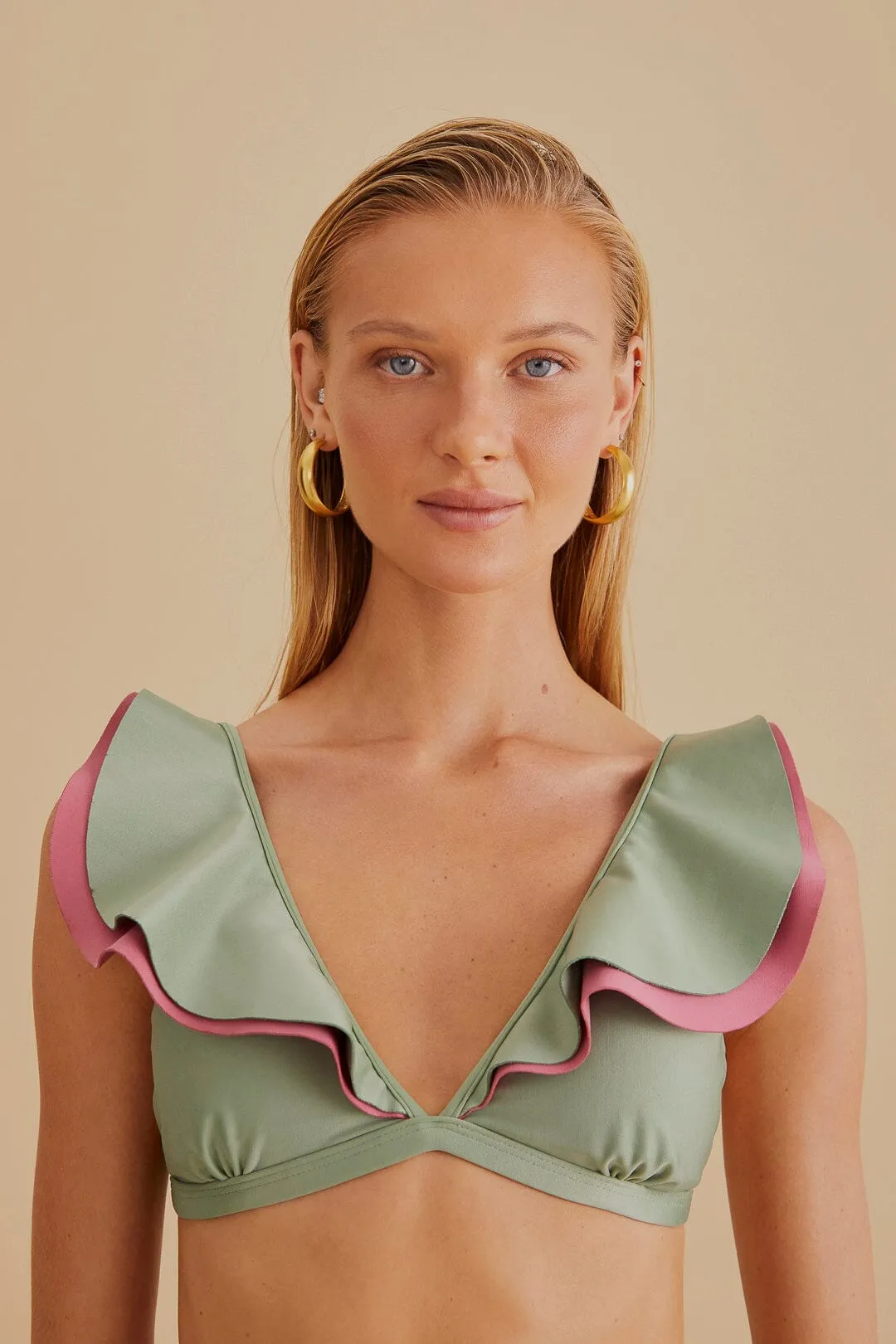 Soft Tunic Boss Vibe Green Ruffle Bikini Top