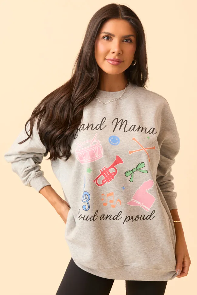 Band Mama Icons Light Grey Graphic Sweatshirt goes with shorts Flannel