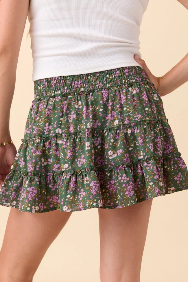 Through the Garden Green and Lavender Floral Print Skort Fashion Detail