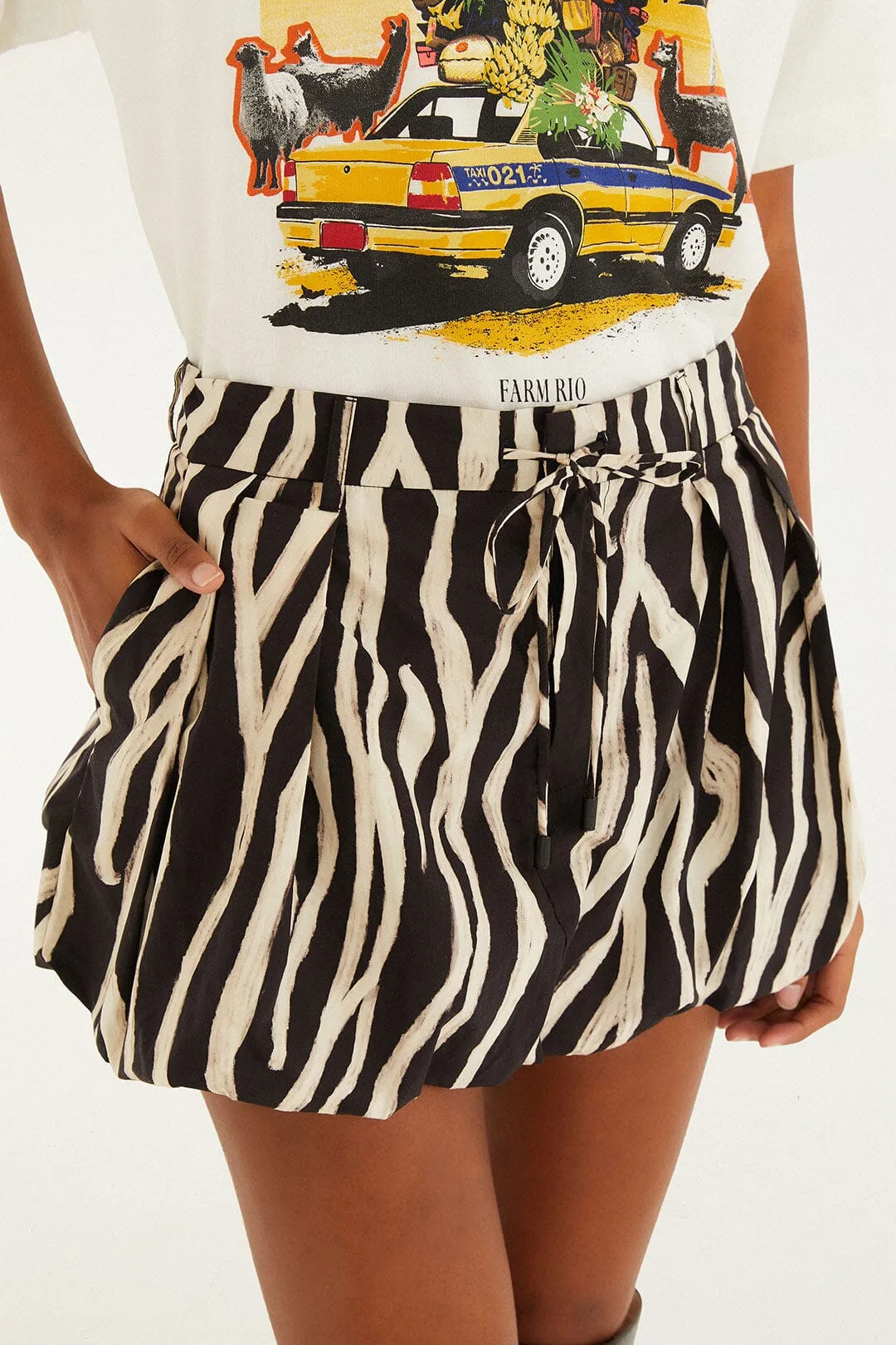 Frayed Finish Black Tropical Zebra Organic Cotton Mini Skirt