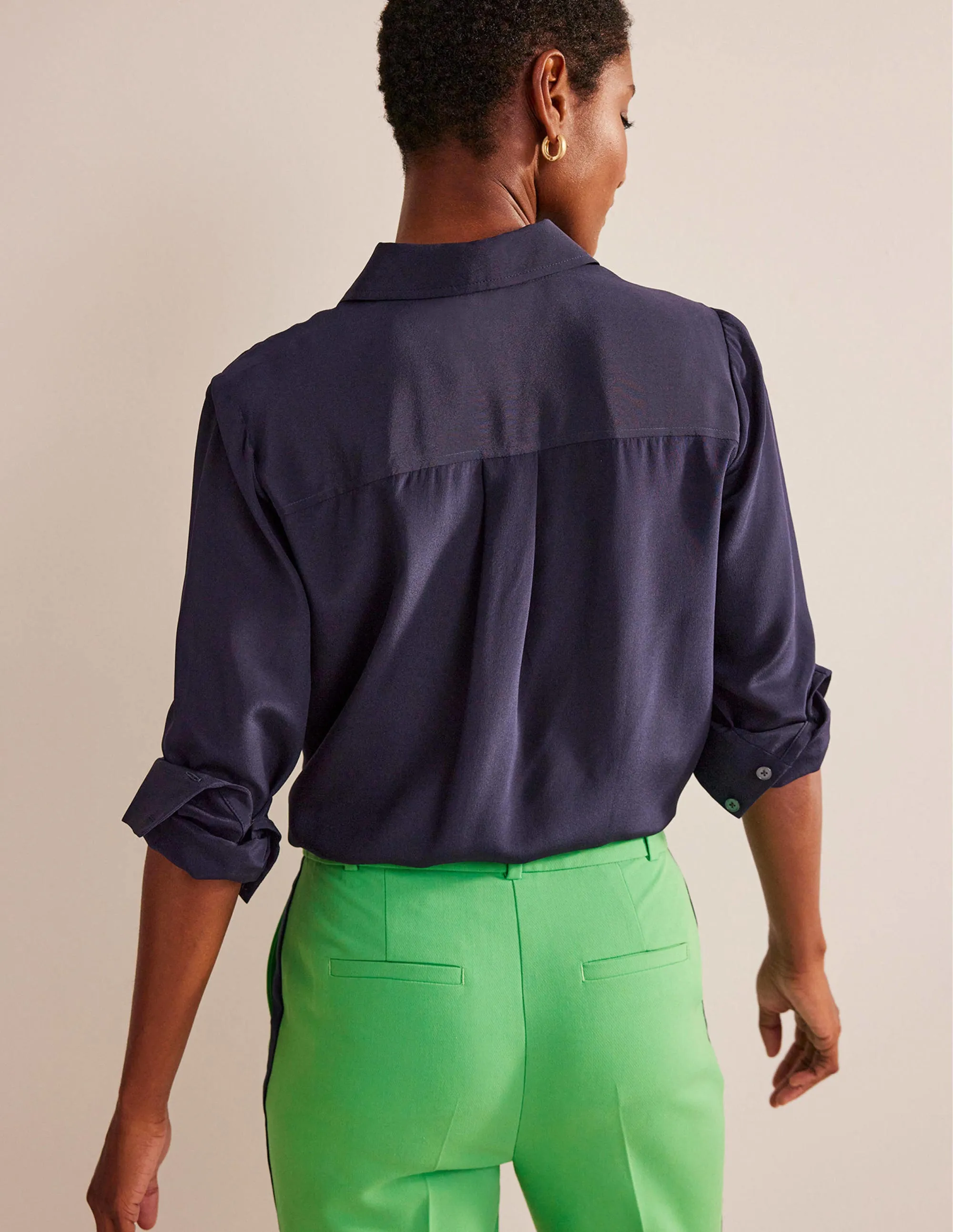 Sienna Silk Shirt-Navy hiking clothes