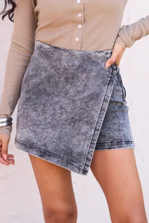 Versatile Fit My Favorite Black Acid Wash Denim Skort SALE