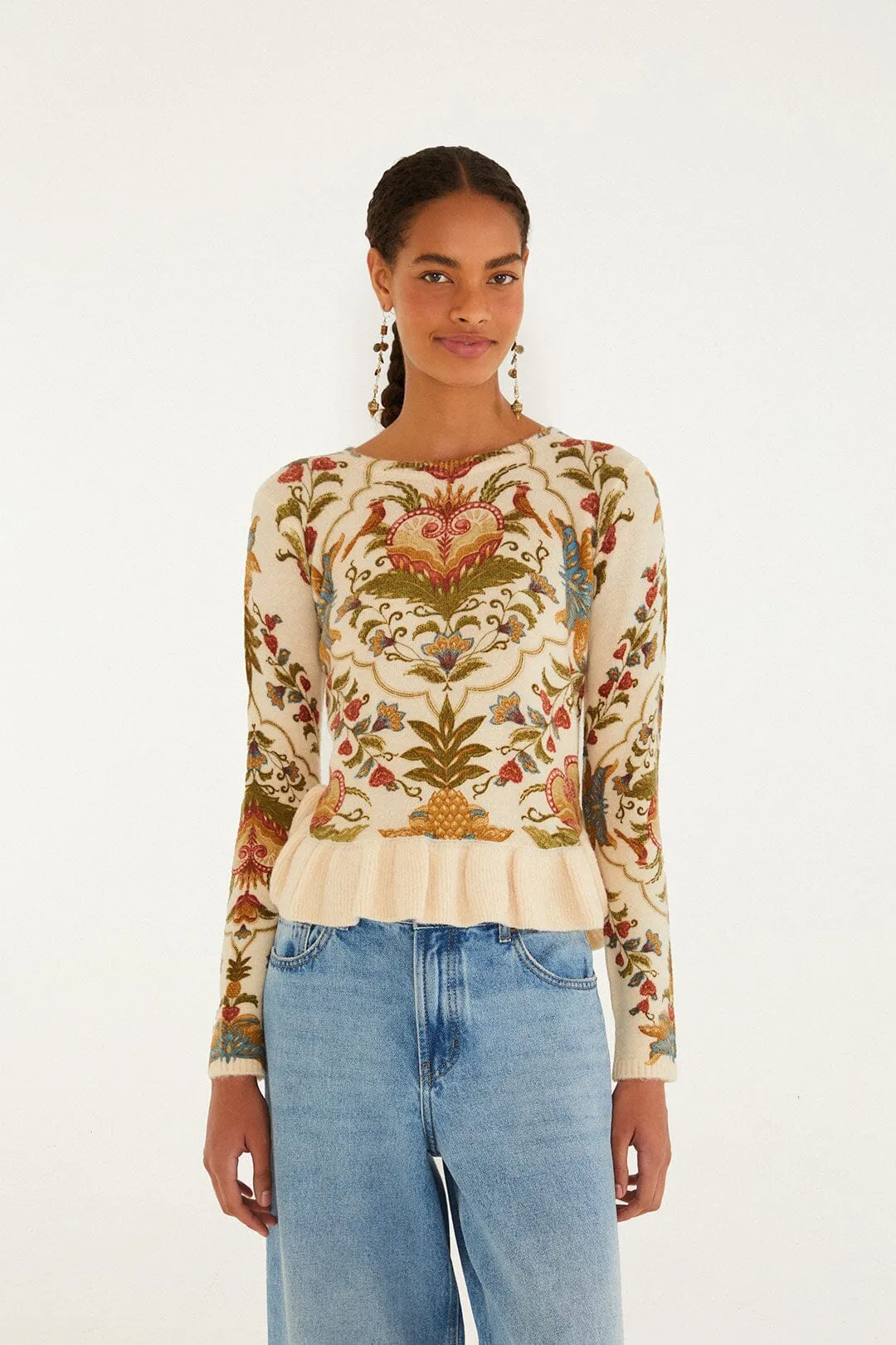 Shine Fit Cream Majestic Hearts Knit Top