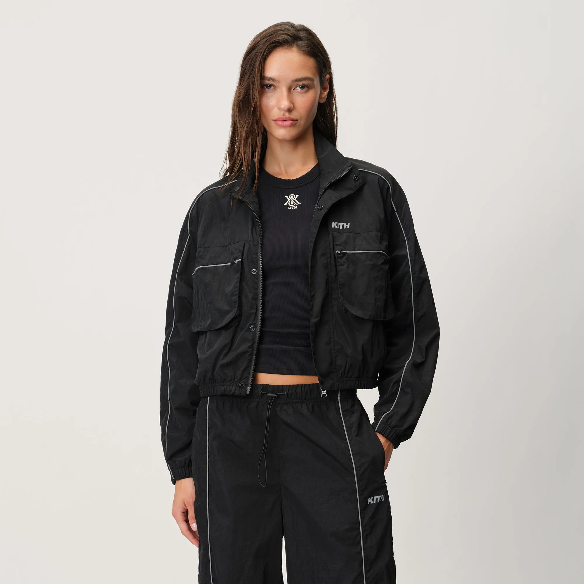 Kith Women Lowen Nylon Track Jacket - Black Magnetic Closures HybridLayerCompatibility