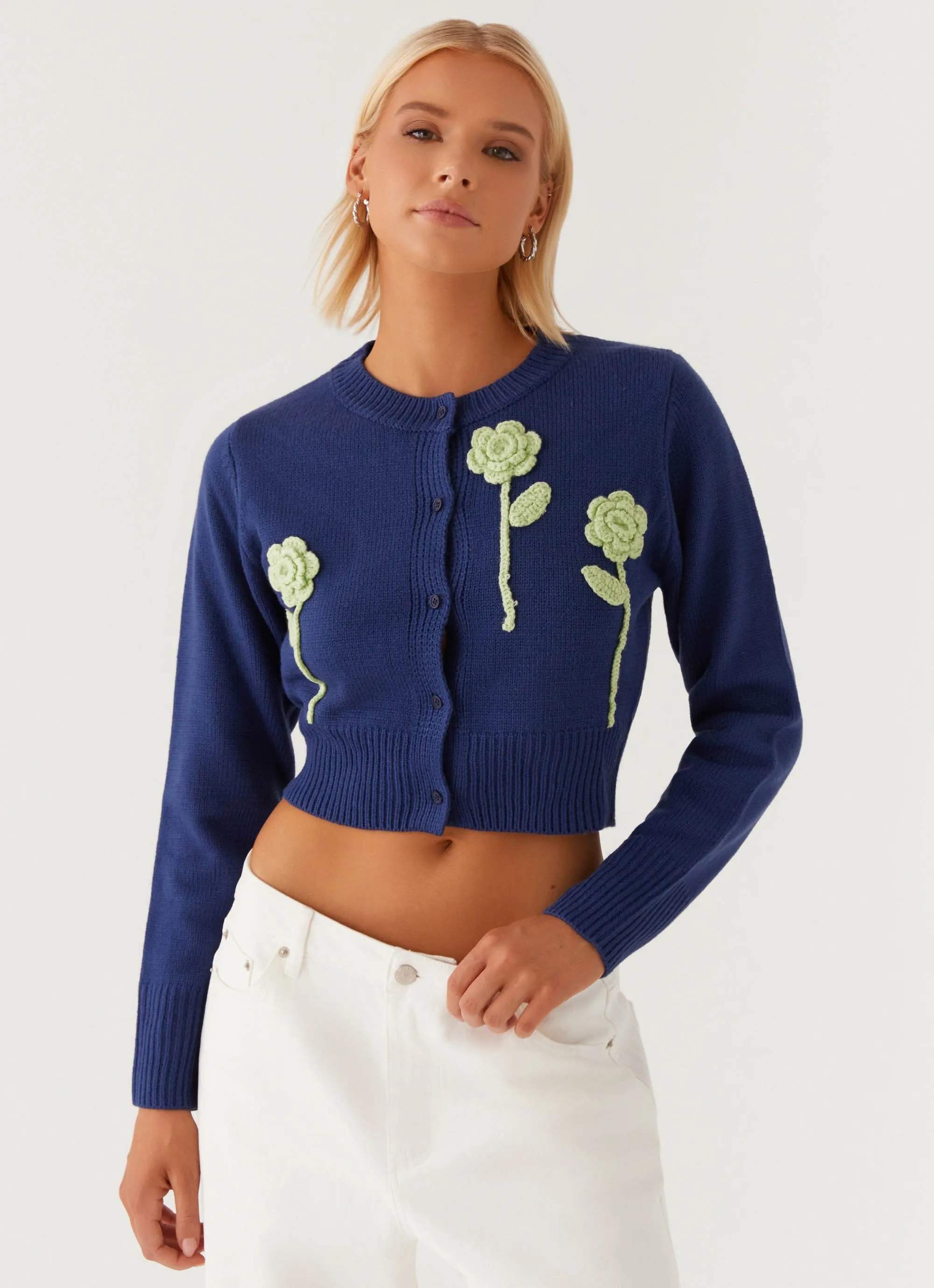 Everest Knit Cardigan - Navy Down Filled Modern Drop Tail Hem