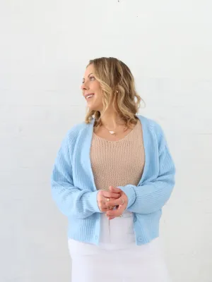 Double Layered Design Dane Cardigan- Powder Blue