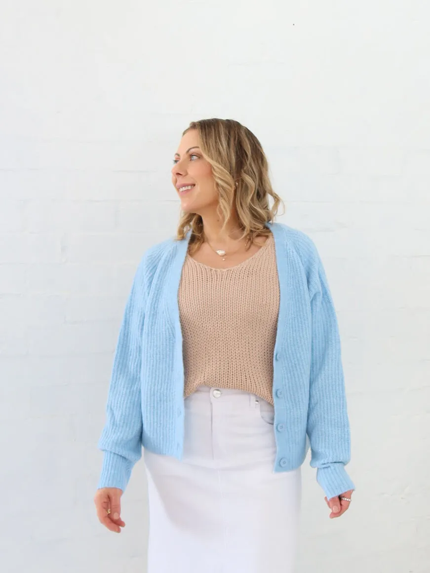 Dane Cardigan- Powder Blue Fray Resistant Edges