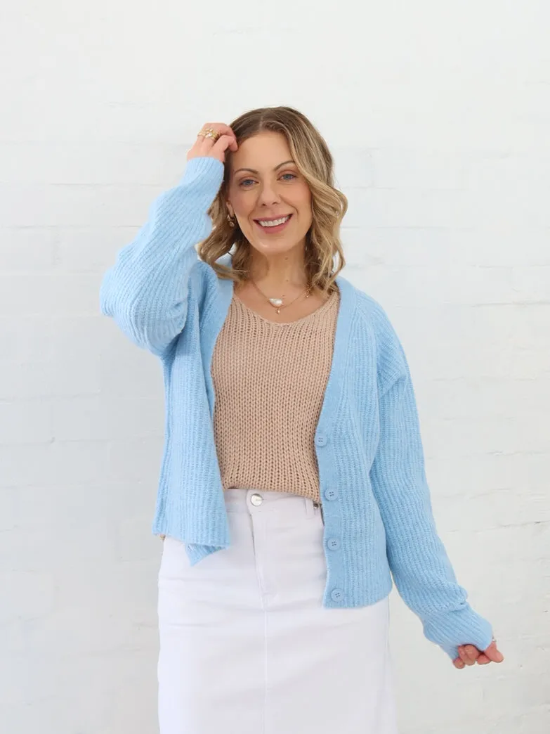 Dane Cardigan- Powder Blue MachineWashable Fabric Warm Classic