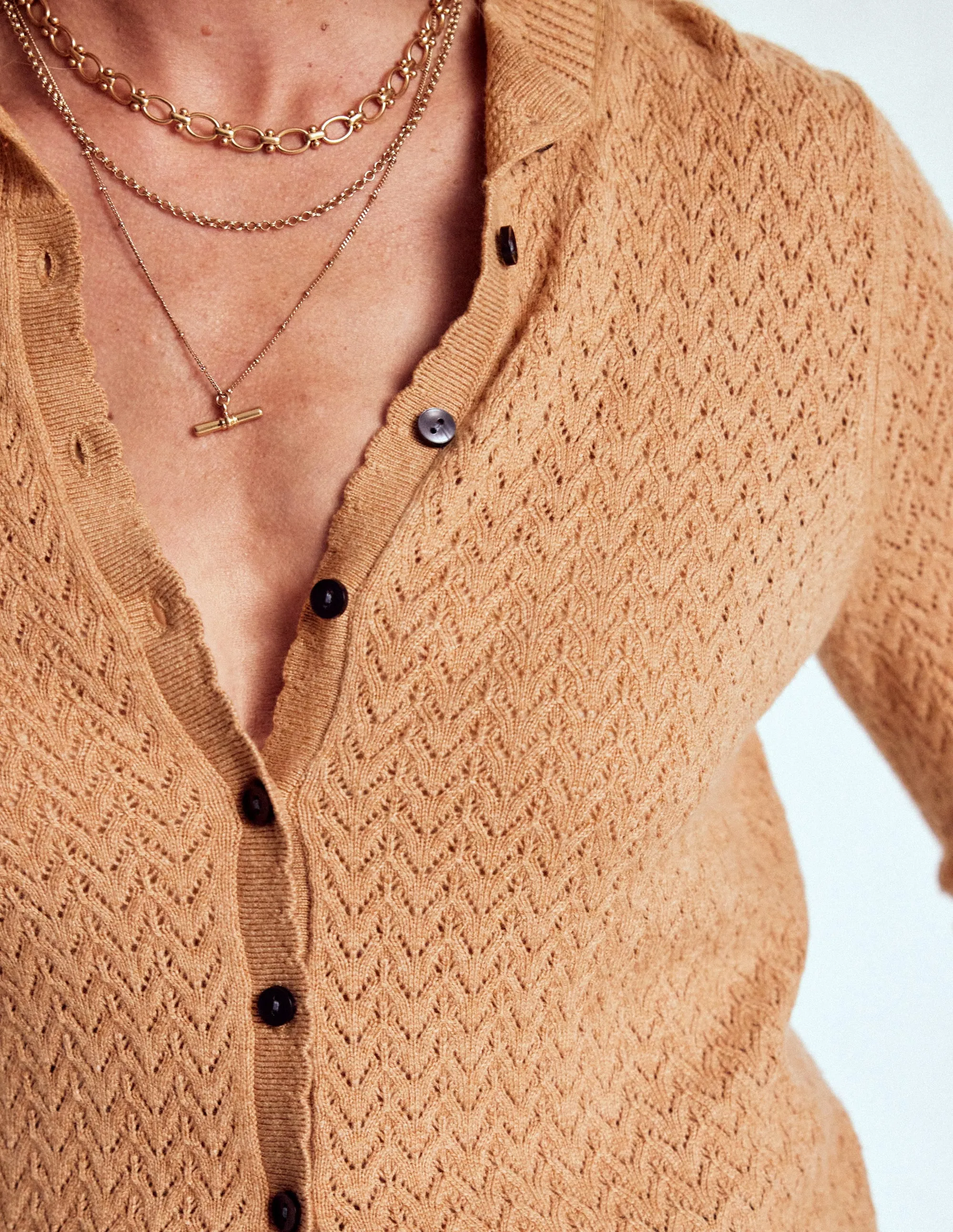 Soft Layer Diane Pointelle Cardigan-Camel Melange