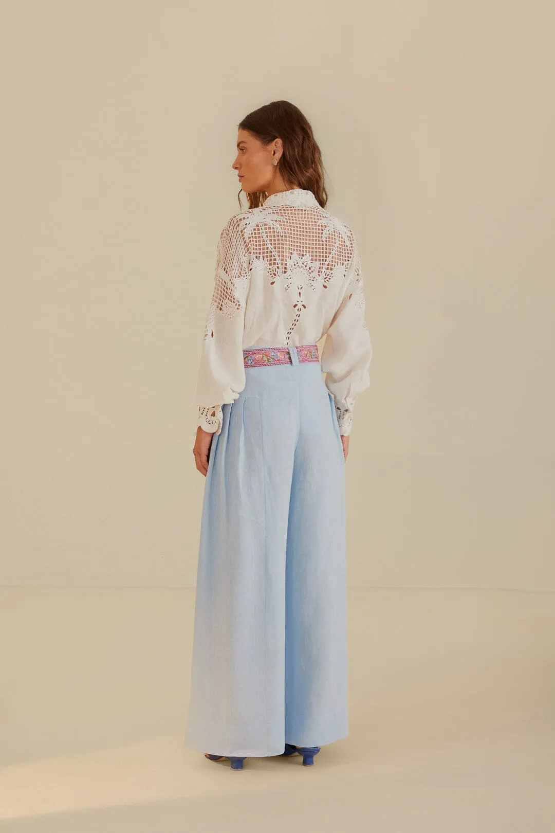 Light Blue Euroflax? Premium Linen Pleated Pants Clean Lines