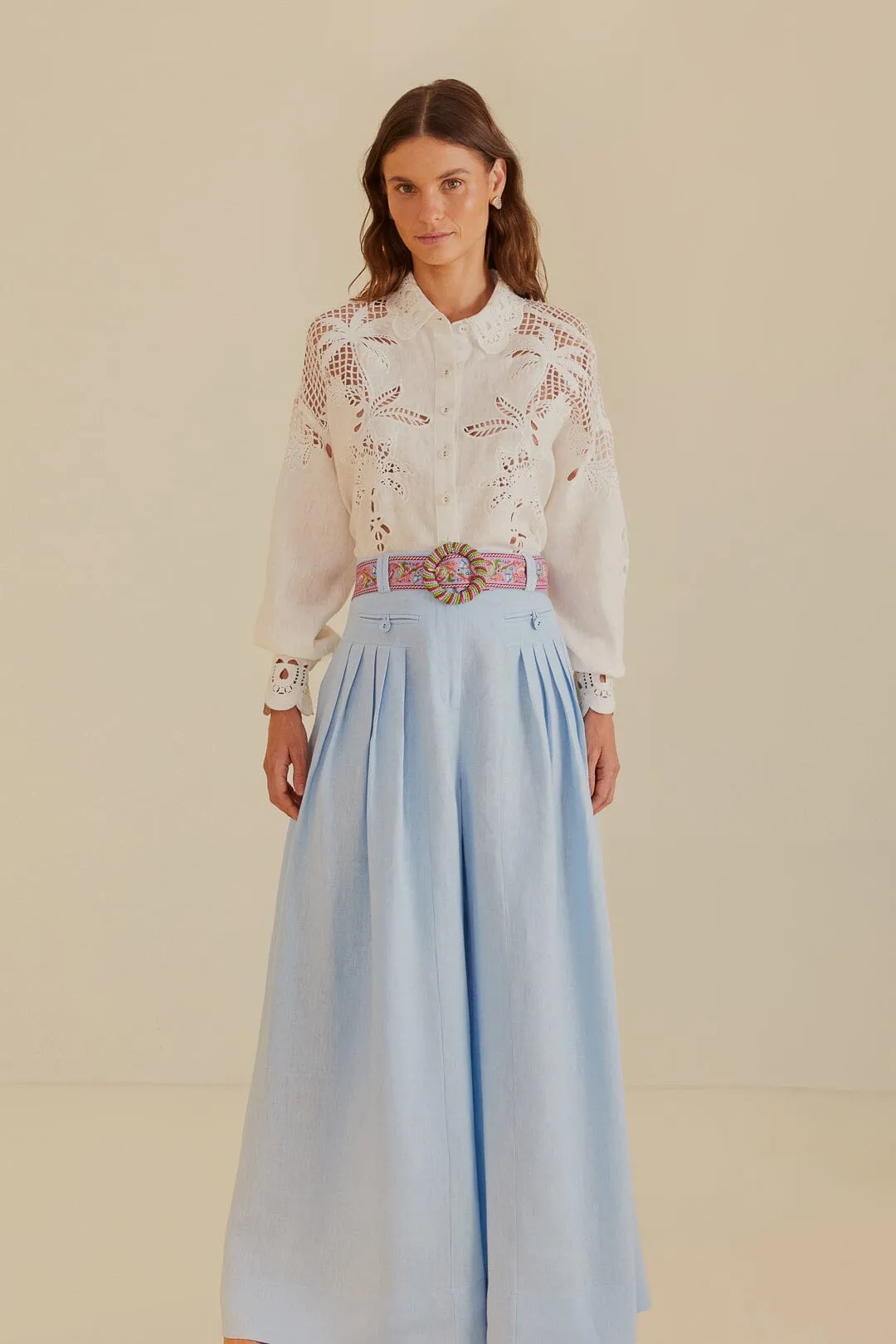 Light Blue Euroflax? Premium Linen Pleated Pants Timeless Comfort Stretchable Fit