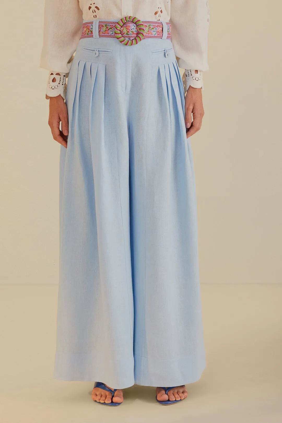 Light Blue Euroflax? Premium Linen Pleated Pants Work Essential