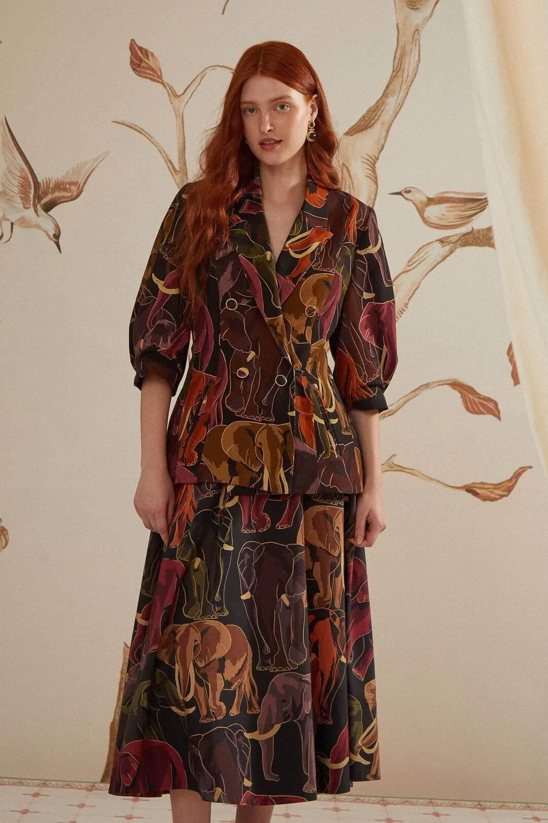 Elasticized Cuff Green Elephants Skirt