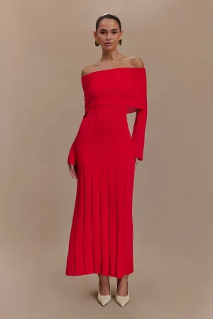 Lightweight Piece Formal Choice Alonza Long Sleeve Knit Midi Dress - Red