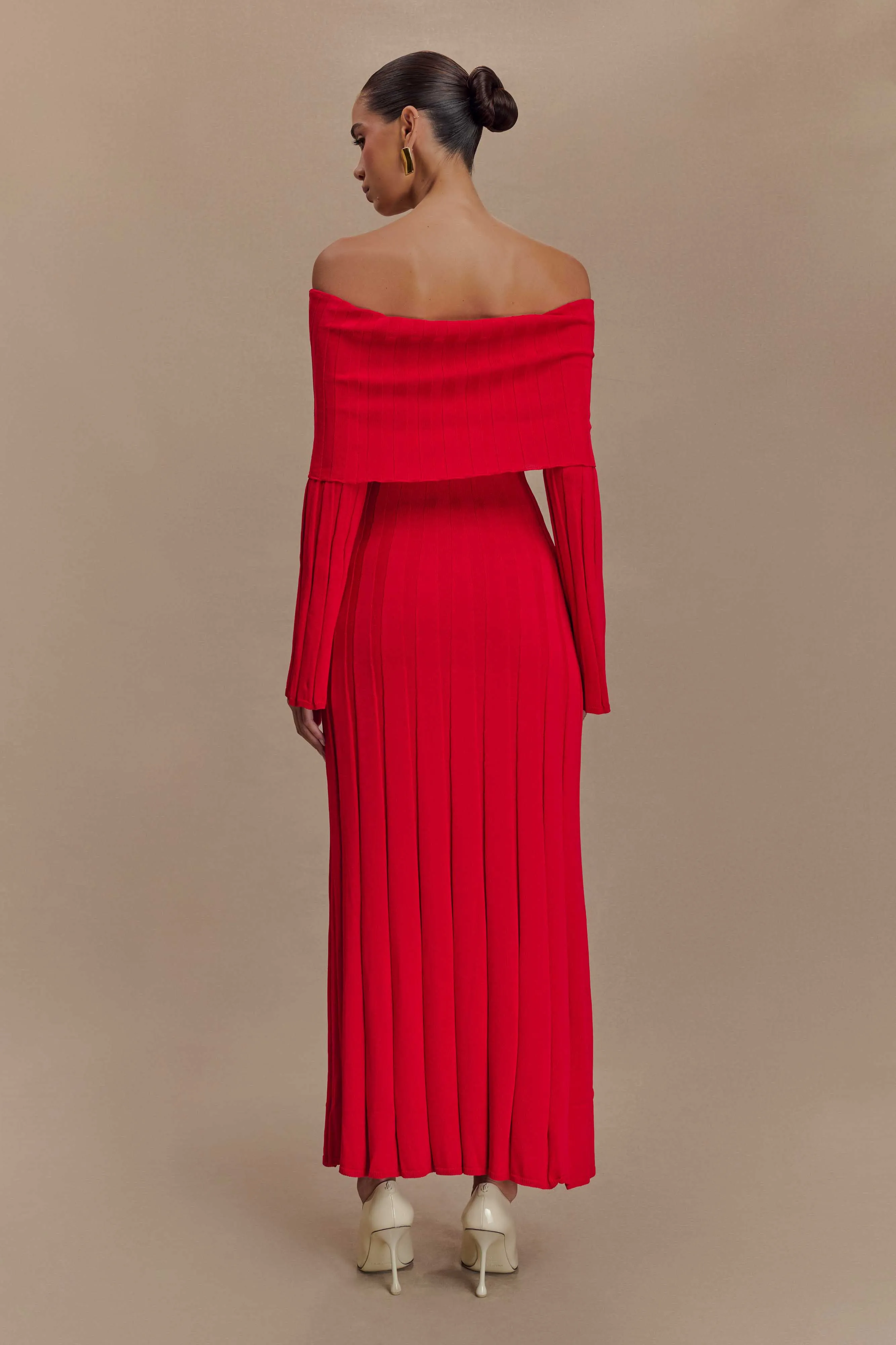 Calm Touch Alonza Long Sleeve Knit Midi Dress - Red