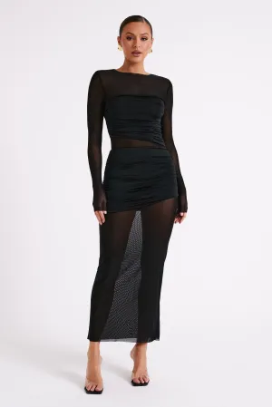 Smart Look Embroidered-Sleeve Kate Mesh And Nylon Maxi Dress - Black
