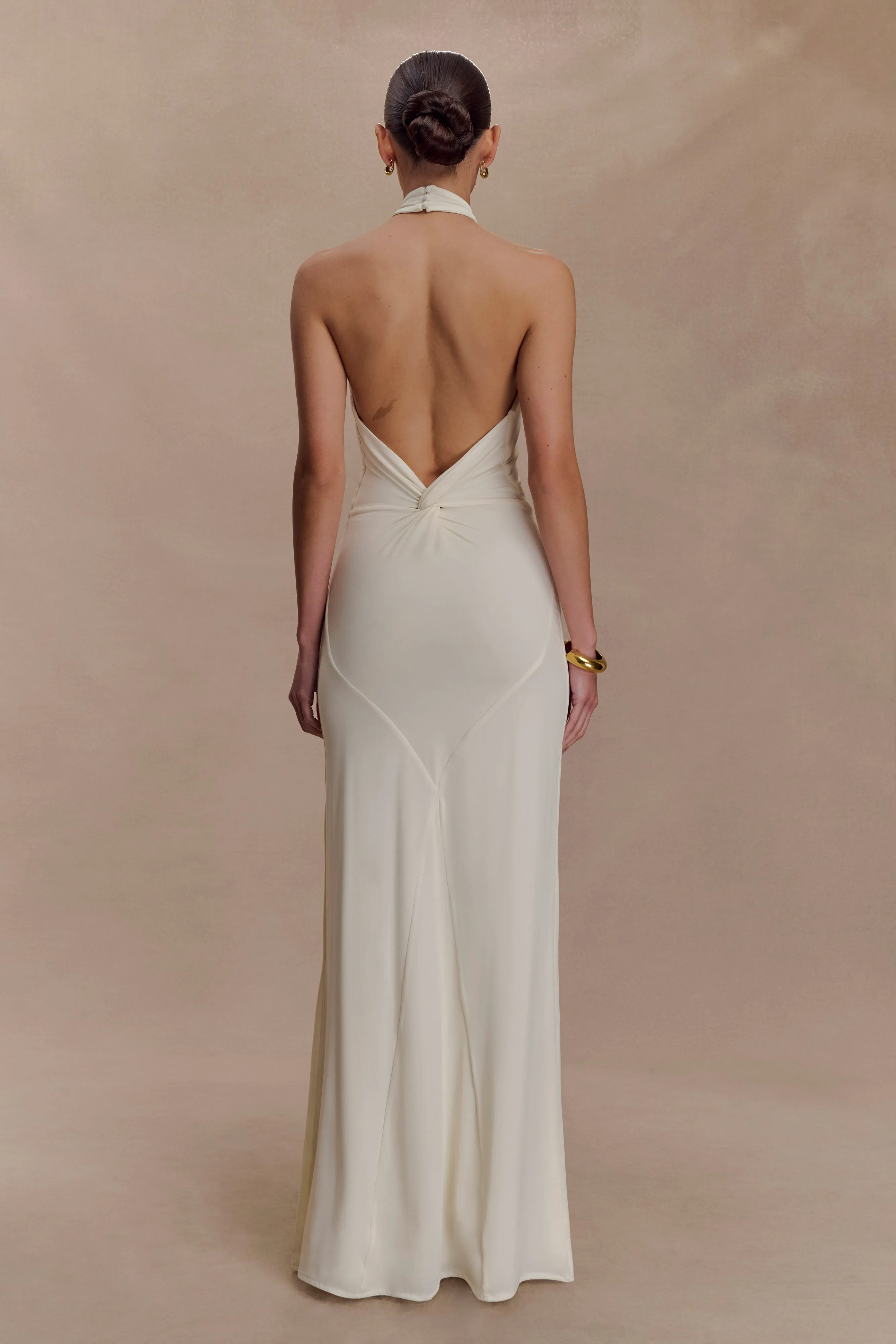 Elyna Slinky Halter Maxi Dress - Ivory Fashionable Look