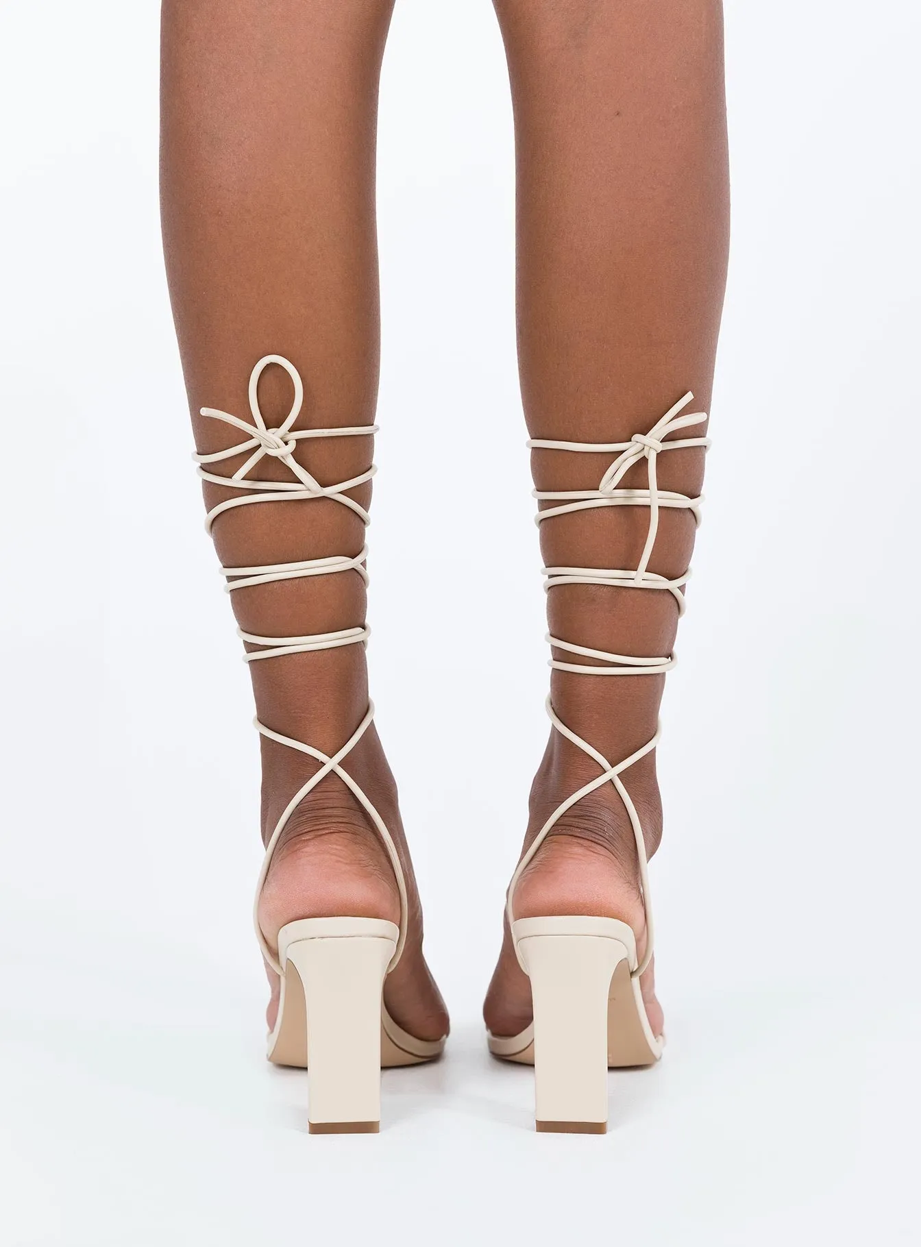 Lomond Strappy Heels Beige Vegan Wedding Heels Winter Pumps