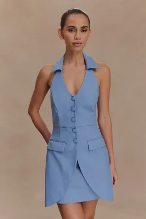 Essential Style Low Maintenance Ruth Cotton Halter Mini Dress - Ocean Blue