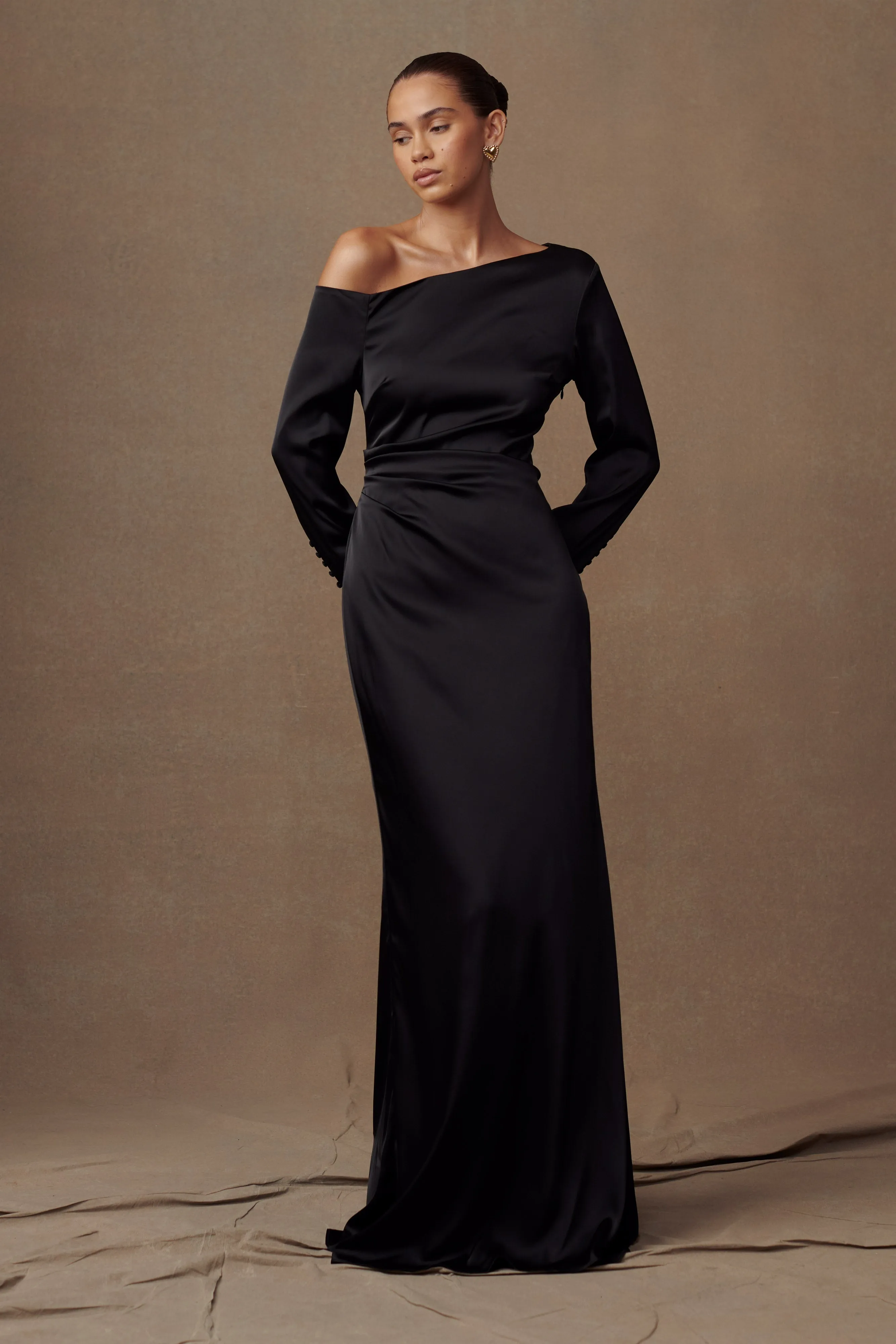 Clean Aesthetic Avery Long Sleeve Maxi Dress - Black