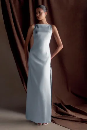 Violet Sleeveless Satin Maxi Dress - Frosted Blue Casual Style