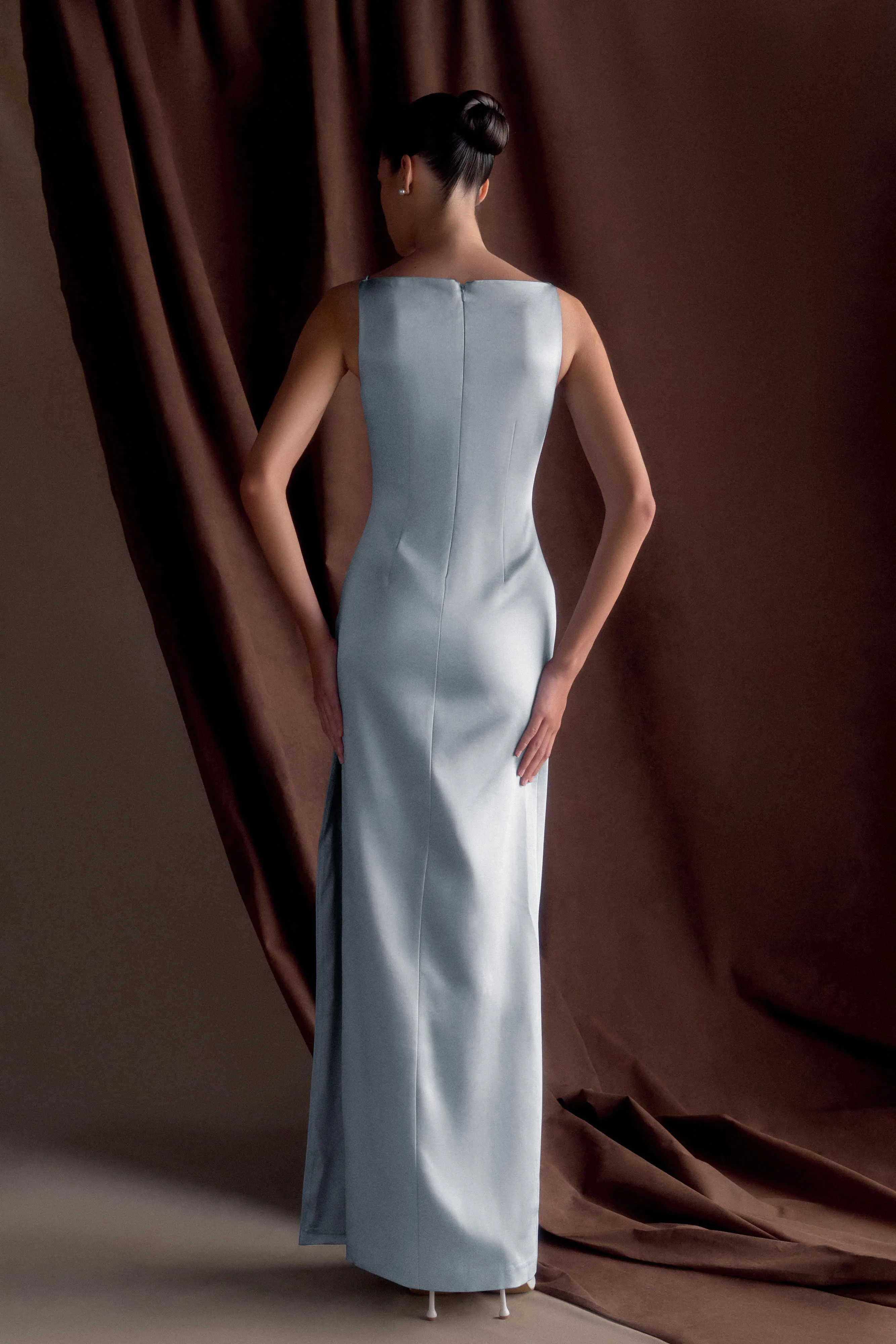 breathable-mesh Violet Sleeveless Satin Maxi Dress - Frosted Blue