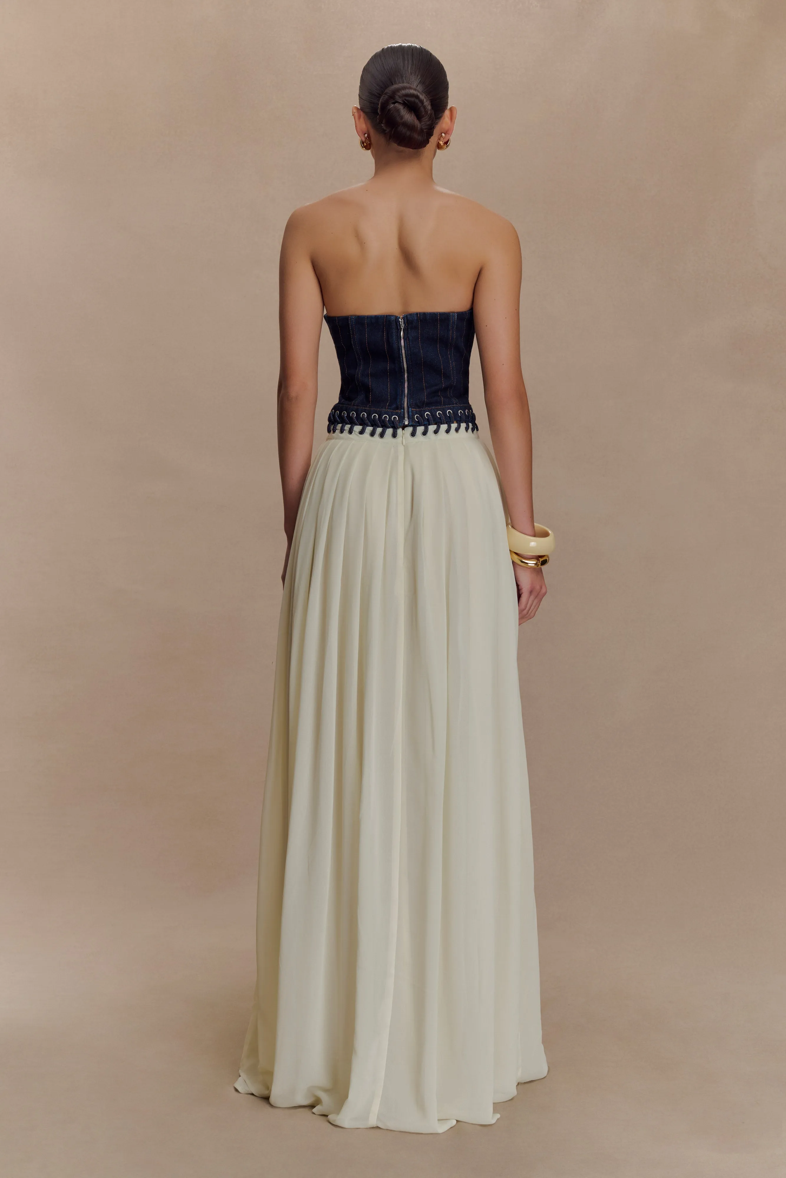 Soft Layering Suella Chiffon Denim Maxi Dress - Indigo Blue