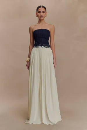 Suella Chiffon Denim Maxi Dress - Indigo Blue Relaxed Fit Sharp Finish