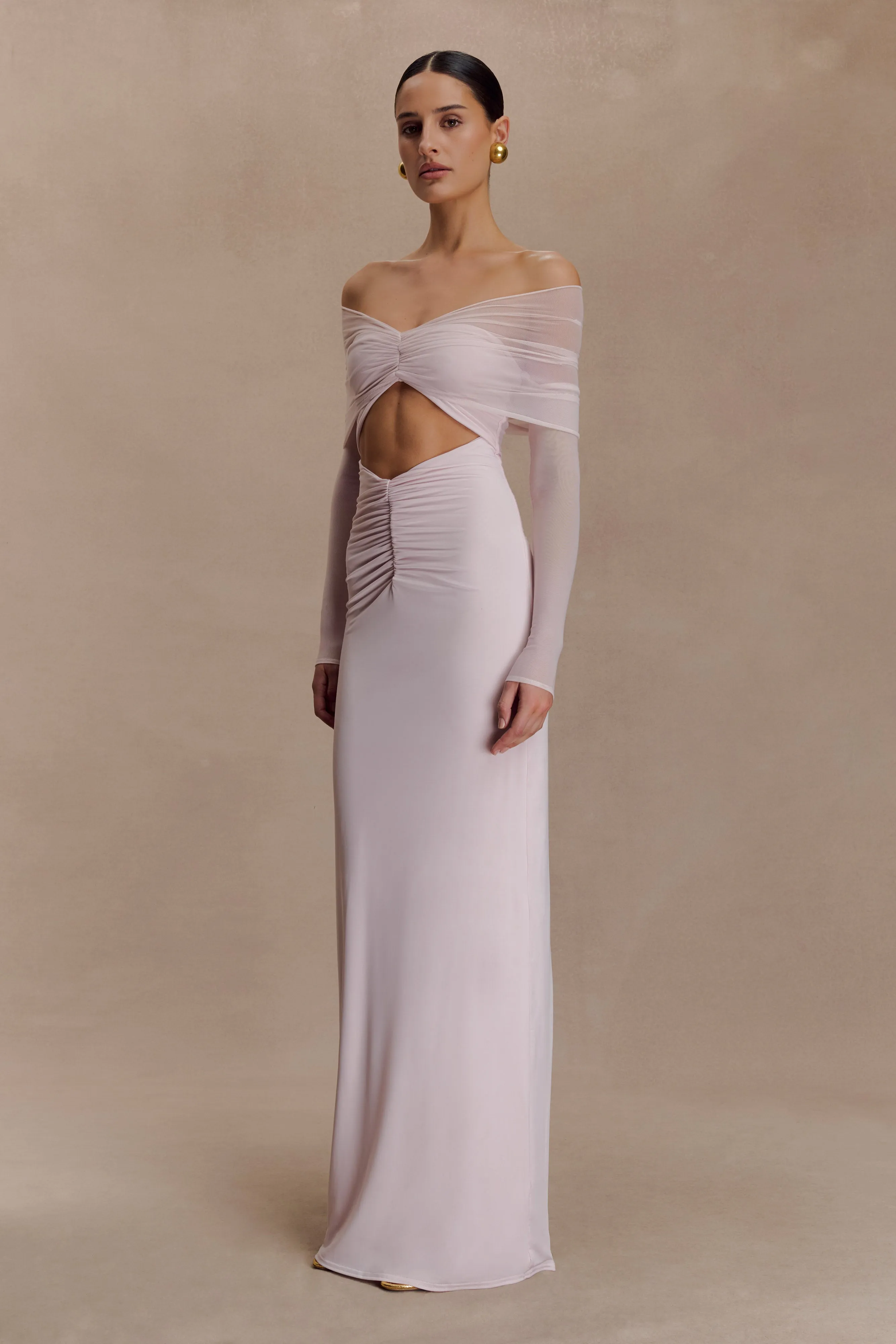 Rafaella Slinky And Mesh Maxi Dress - Pale Pink Easy Draping Everyday Layers