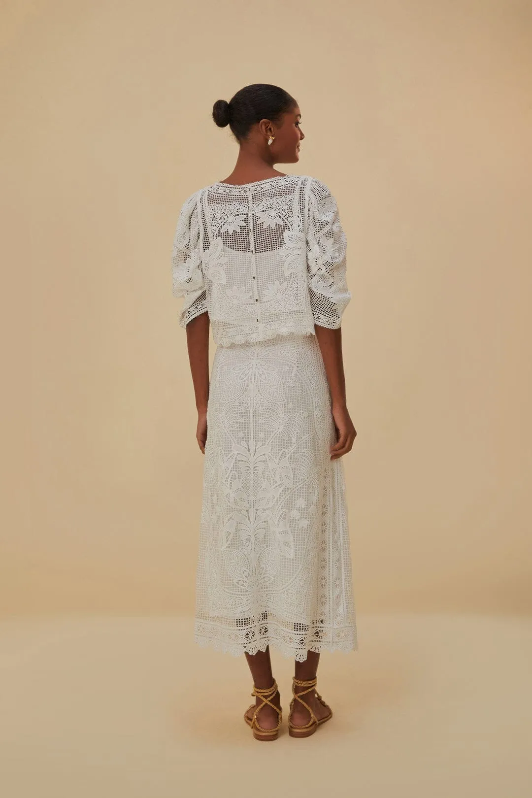 White Guipure Midi Skirt Easy Outfit