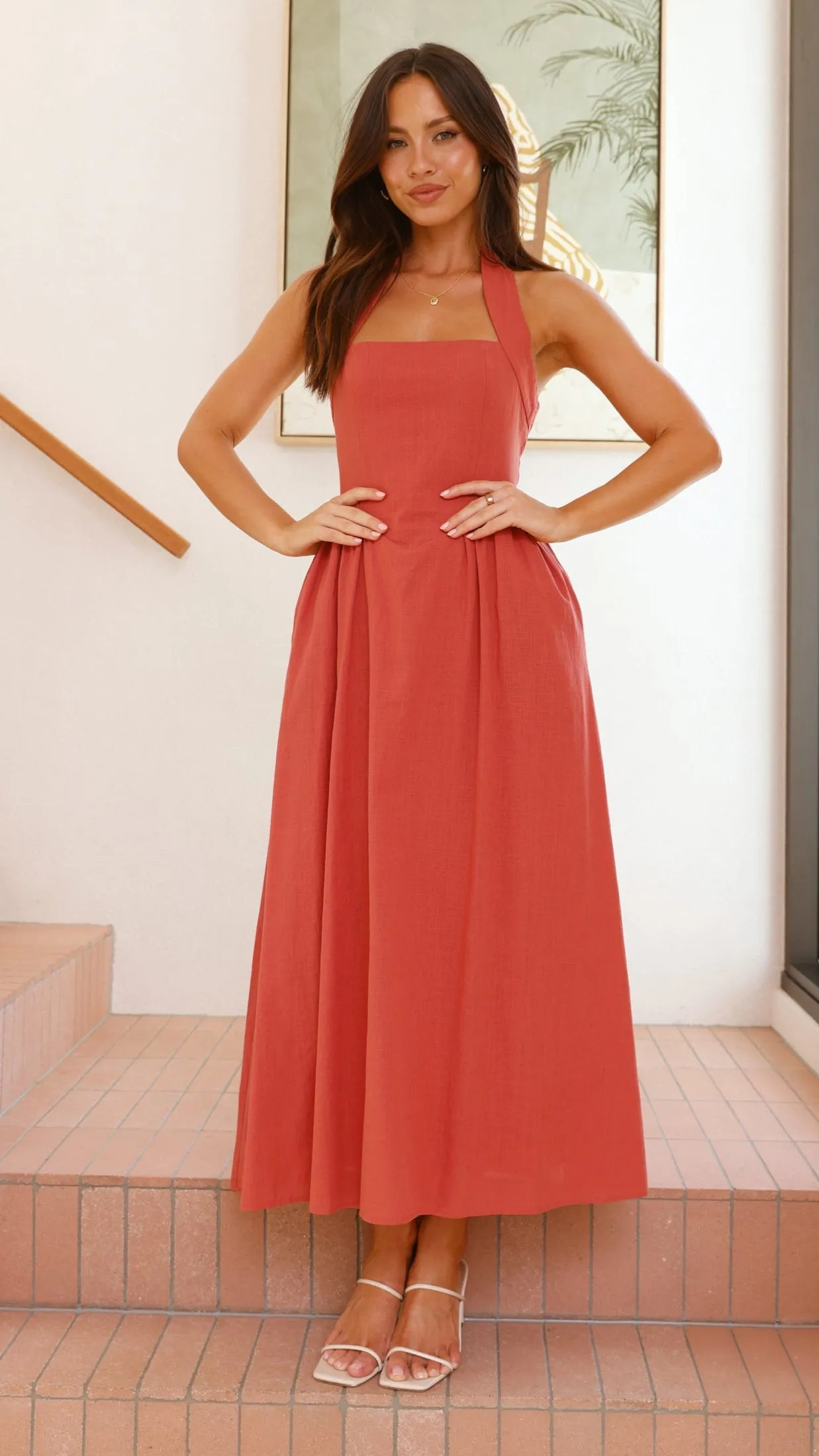 Smart and Elegant Breathable-Lining Caden Maxi Dress - Rust