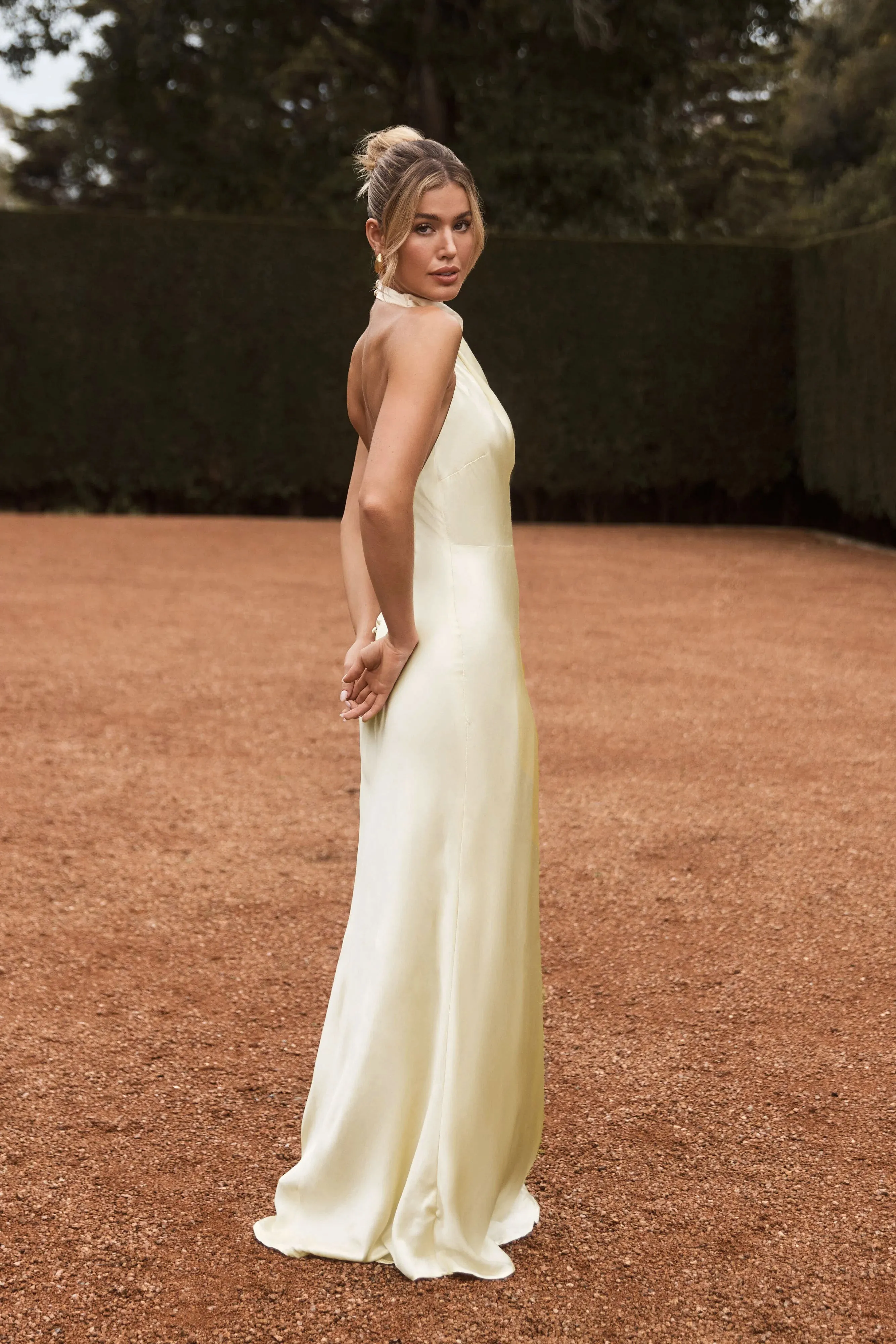 Esther Iridescent Satin Cowl Maxi Dress - Lemon Sorbet Refined Aesthetic