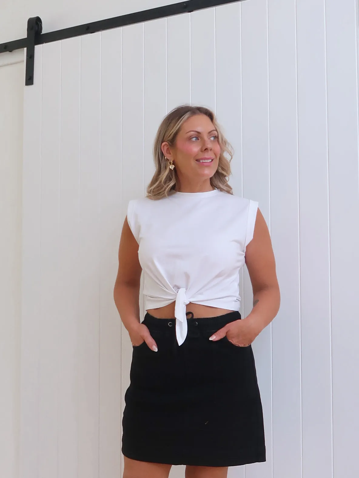 Knox Denim Skirt - Black perforated design