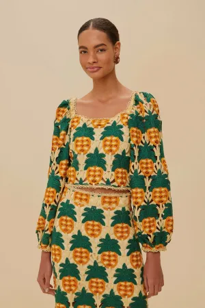 LowMaintenance HighVisibility Trim Sand Pineapple Crochet Top