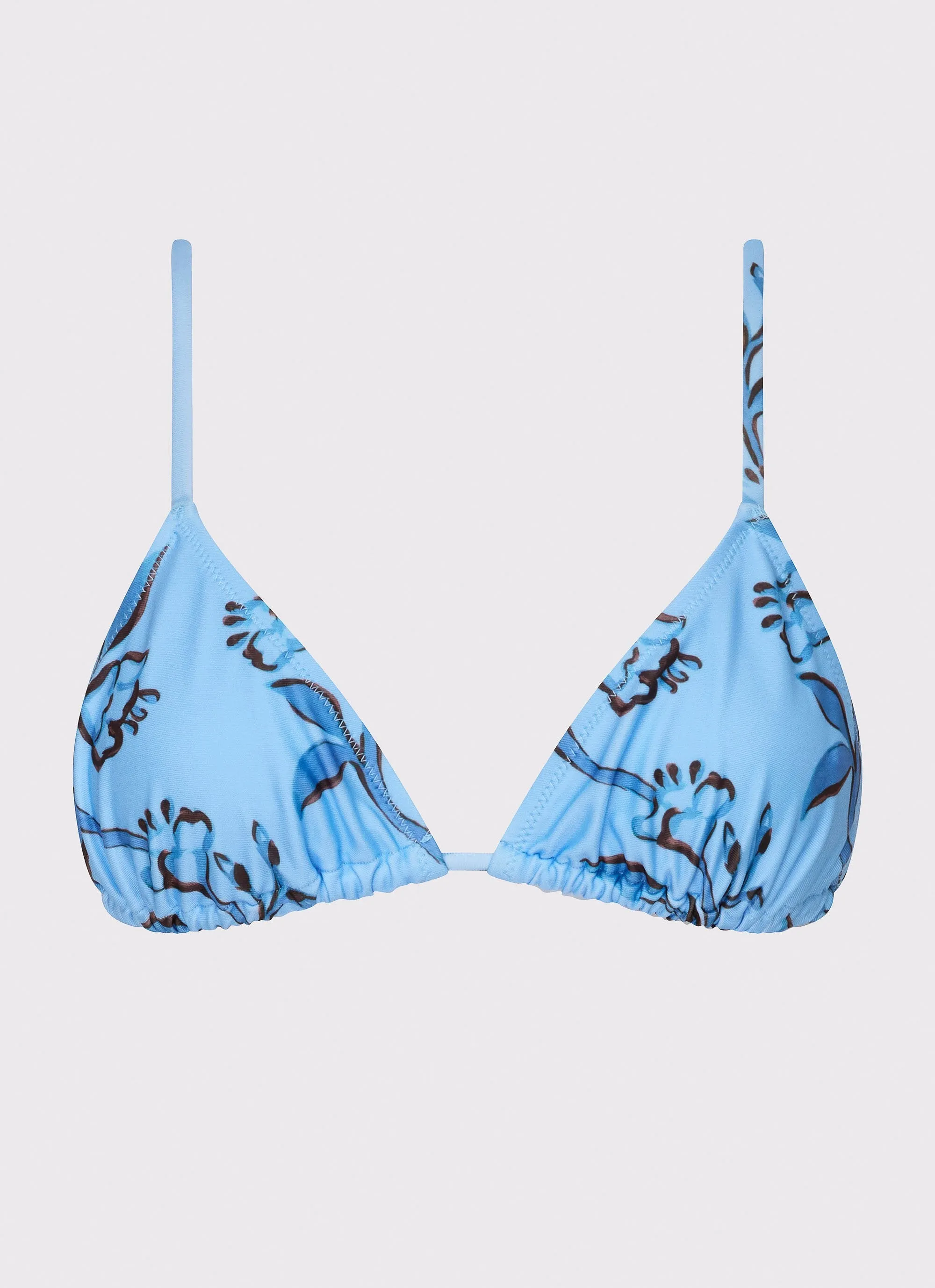 Quick Recovery Fabric Non Abrasive Zipper Calista Bikini Top - Blue Floral Print