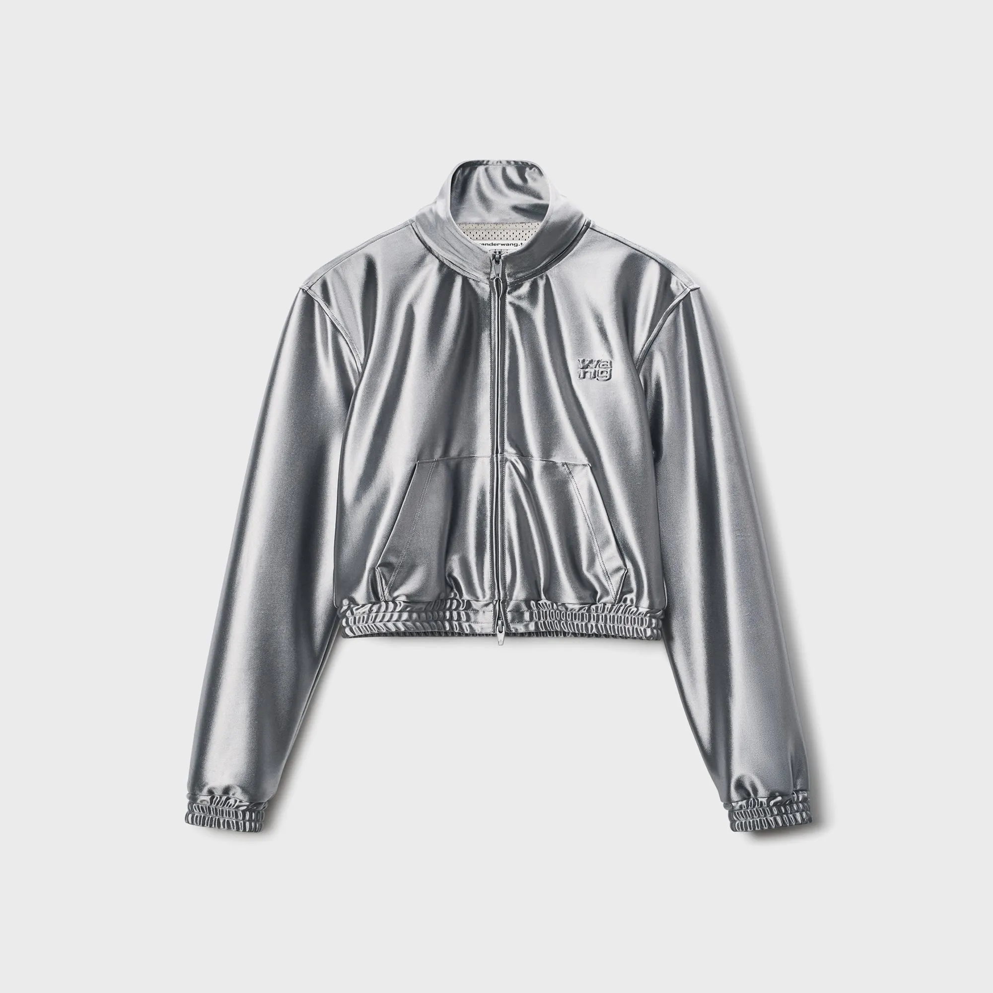 T by Alexander Wang Shrunken Zip-Up Jacket - Alloy TemperatureRegulating Tech Casual Outdoor Look