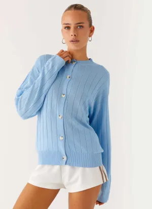 Leo Oversized Cardigan - Sky Blue Rubberized Edging Mark Style