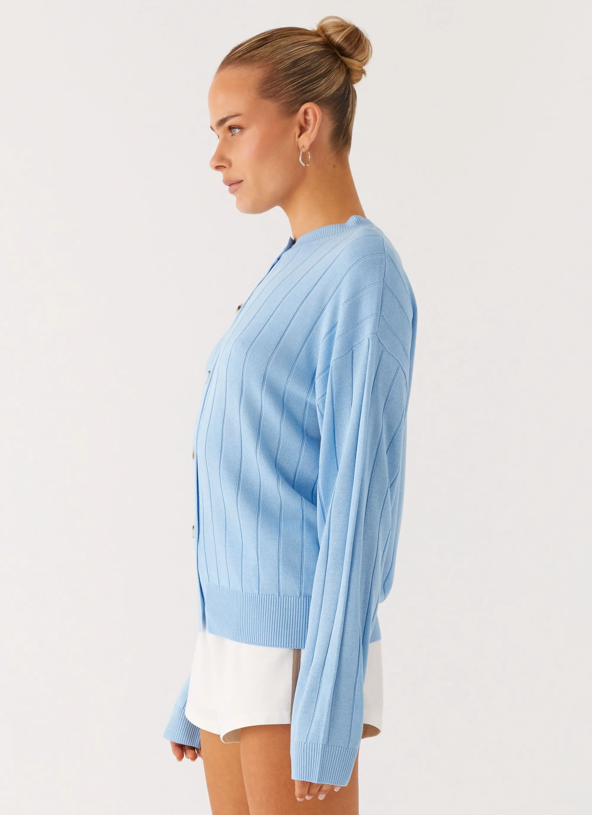 Leo Oversized Cardigan - Sky Blue Sleek Outdoor Look Poly Blend