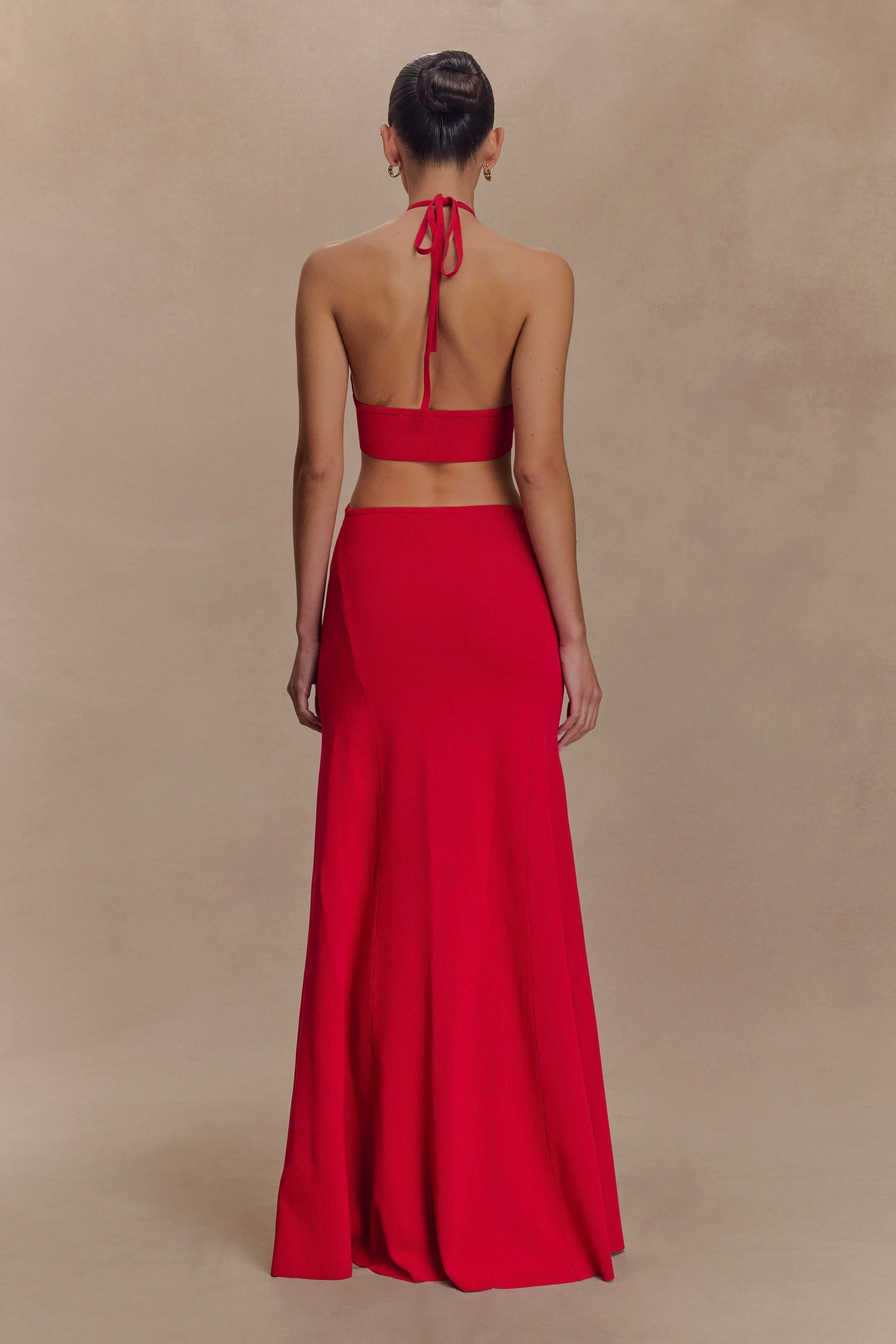 Soft and Relaxed Feminine Layers Marlowe Halter Knit Maxi Dress - Red