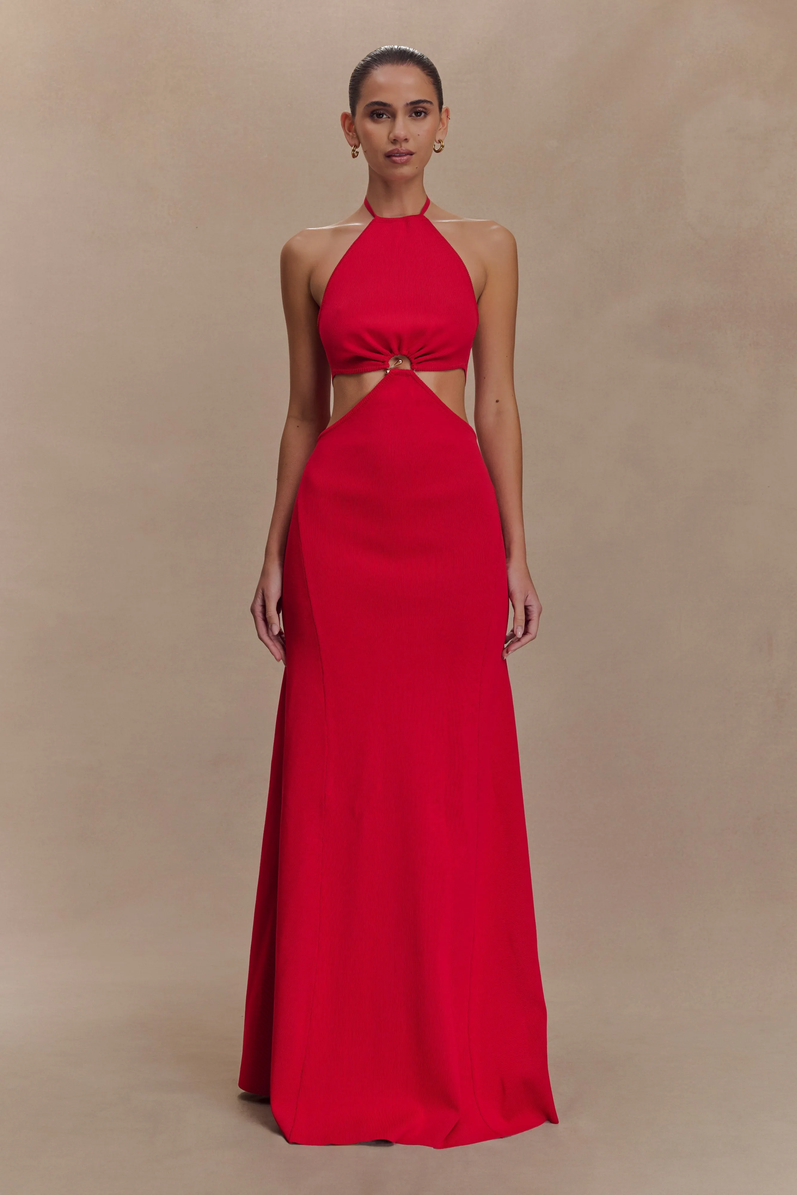 Everyday Look Elegant formal piece Marlowe Halter Knit Maxi Dress - Red