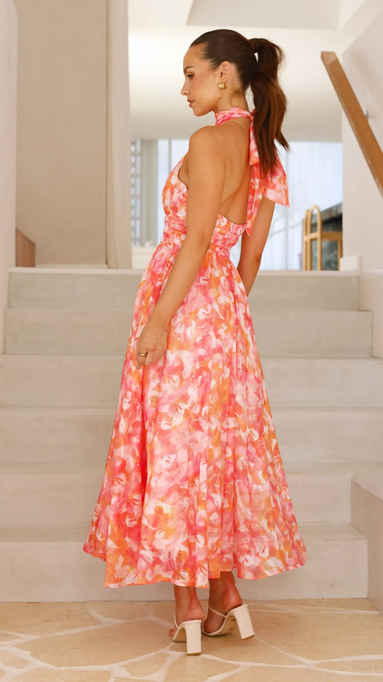 Date Vibe Stylish and Comfortable Taipa Maxi Dress - Pink / Orange Floral