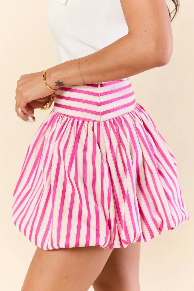 Laid Back Look Ventilated Slits Take The Risk Pink Striped Bubble Hem Skort