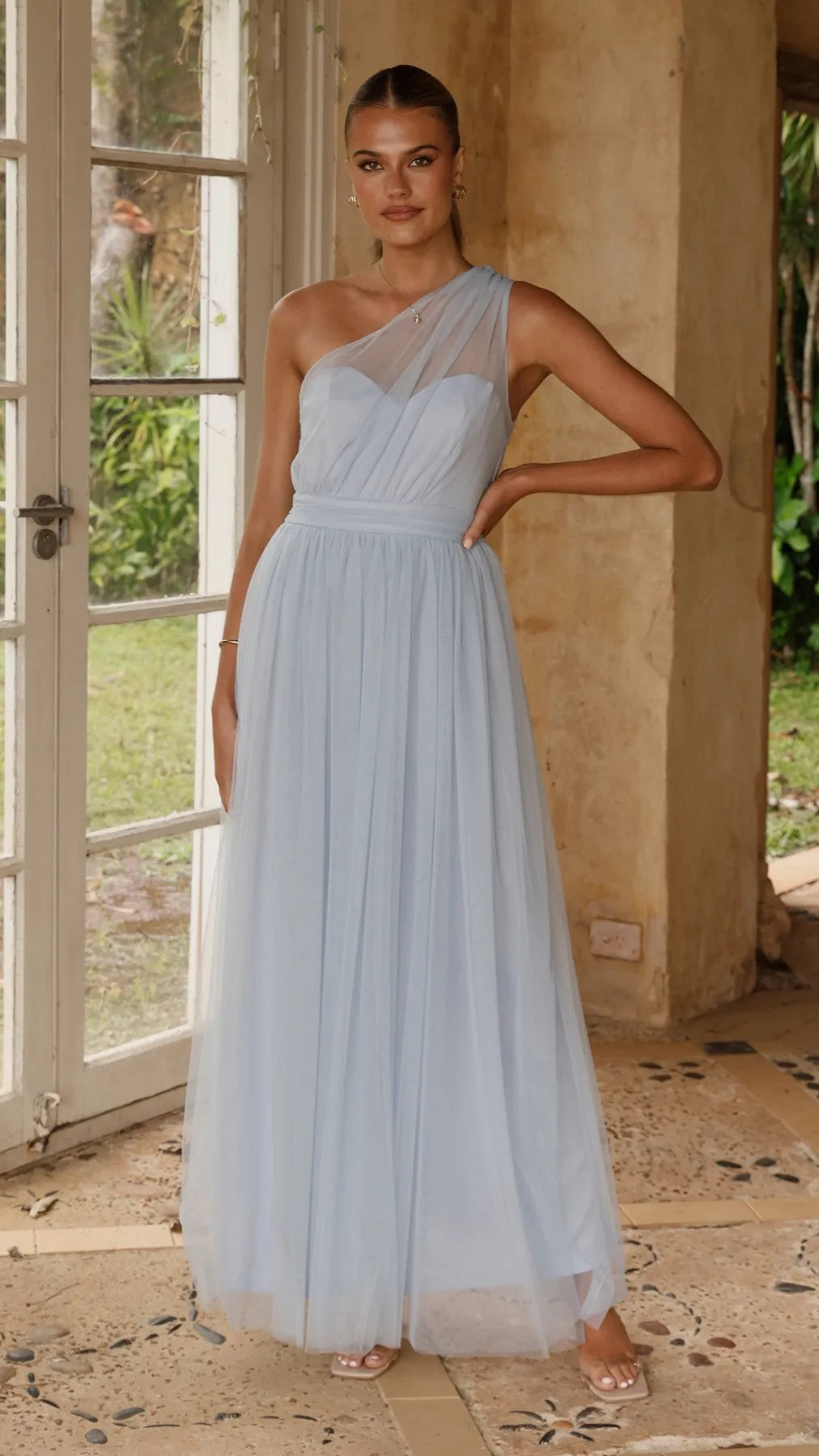 Cool Draping Talissa Tulle Maxi Dress - Blue