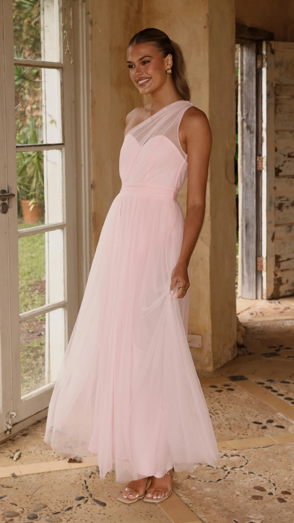 Talissa Tulle Maxi Dress - Pink Brunch Fit Waist Seam