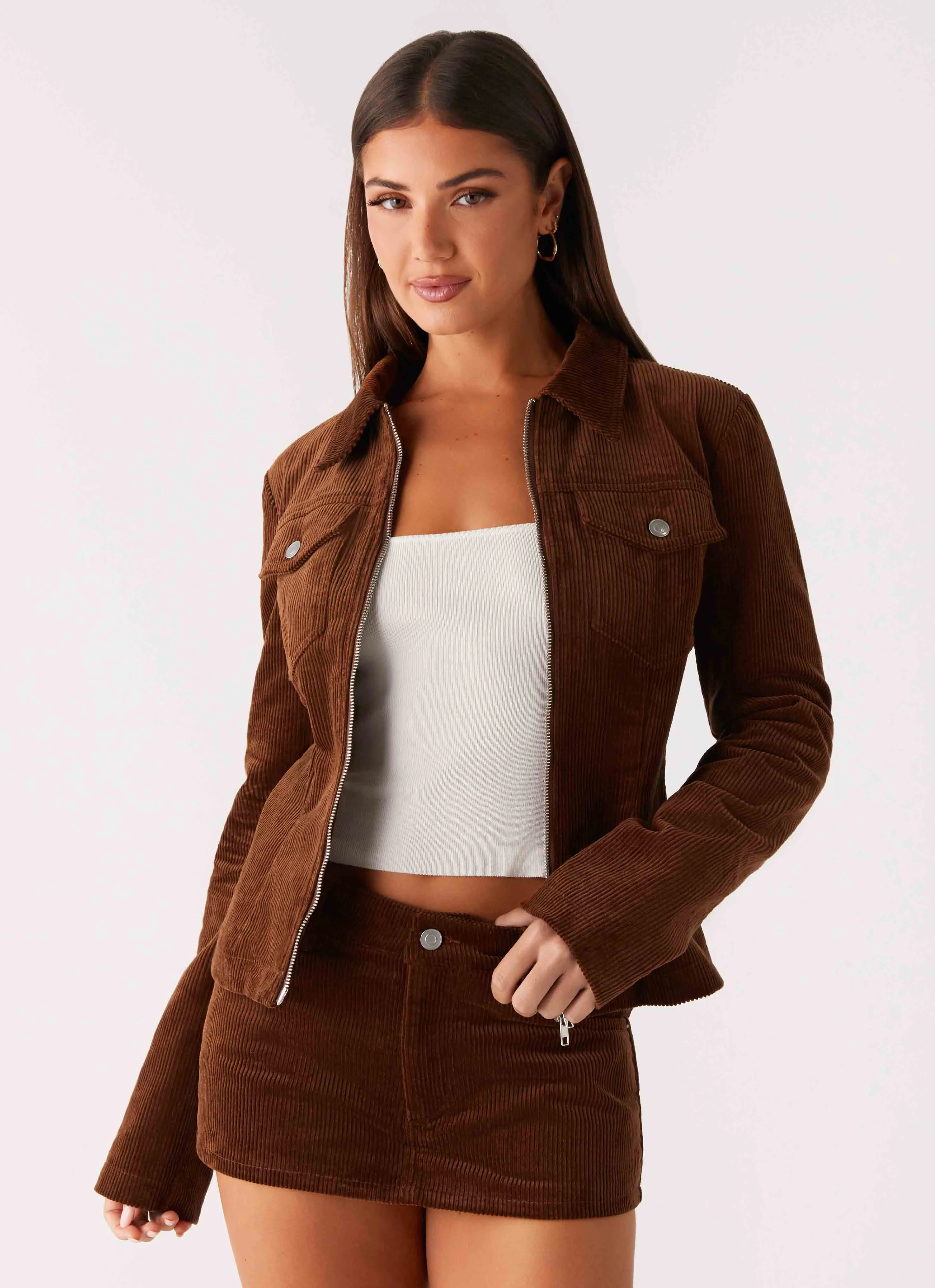 Interchangeable Liners Breathable Lining Design Taliyah Cord Jacket - Walnut
